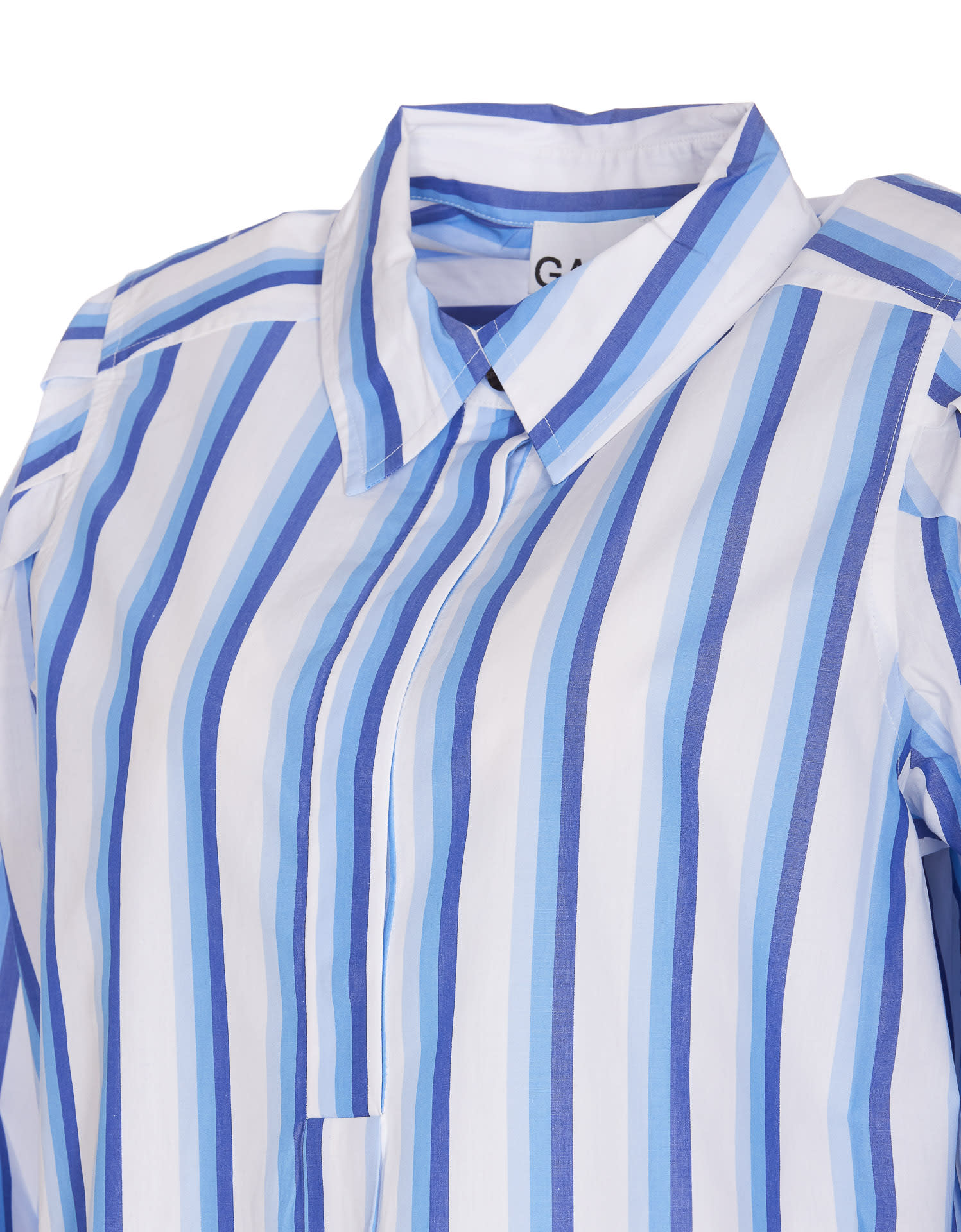 Shop Ganni Mini Striped Shirt Dress In Blu