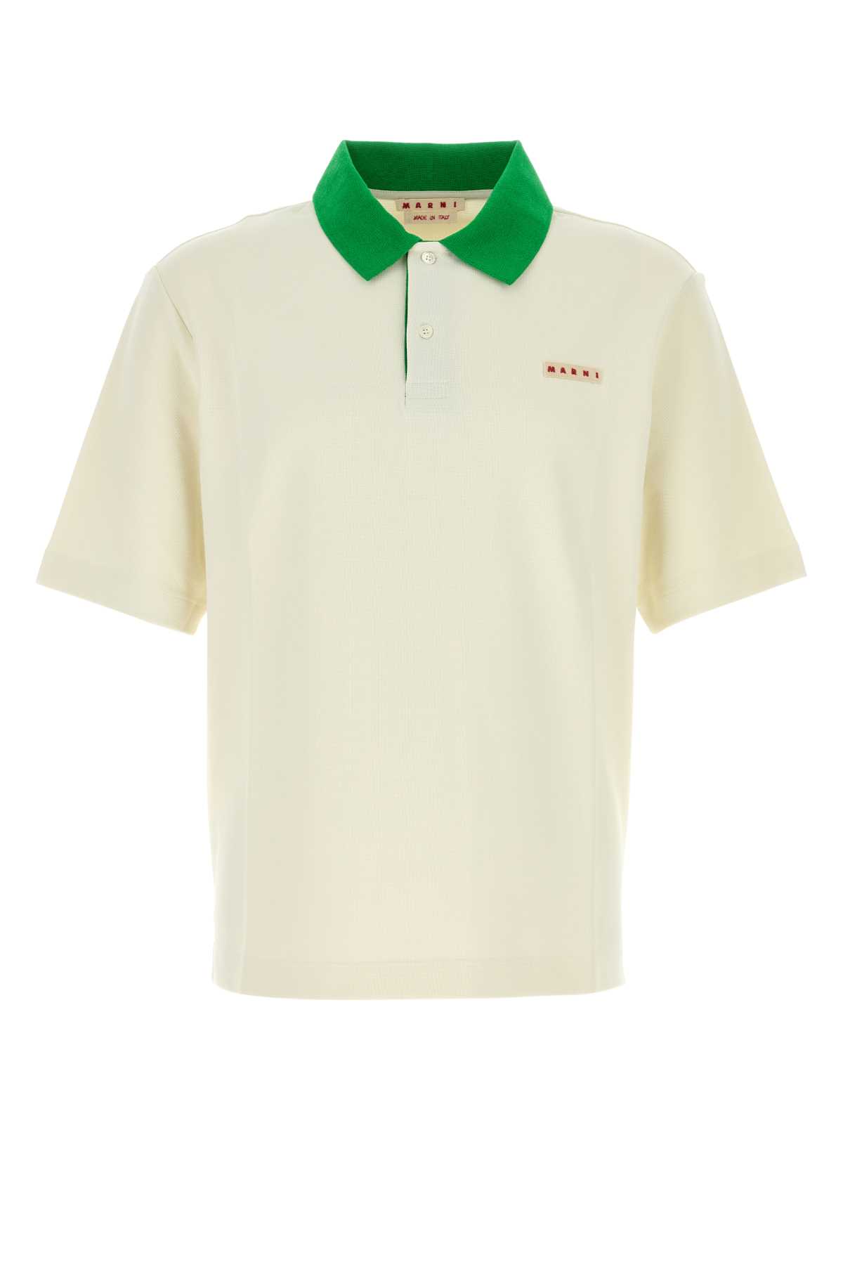 Marni Cotton Blend Polo Shirt With Contrasting Collar In Transparent