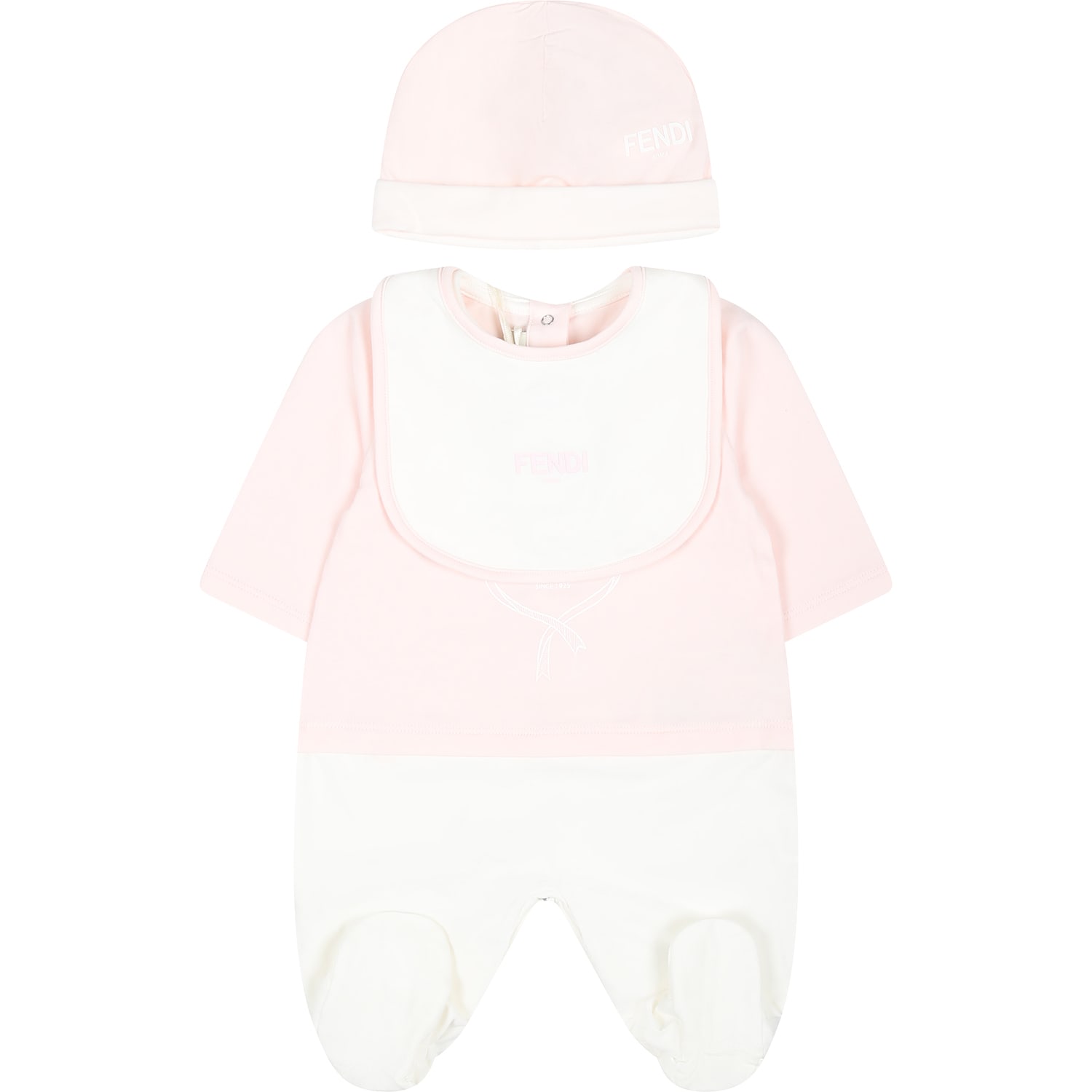 Fendi Pink Babygrow Set For Baby Girl With  Emblem