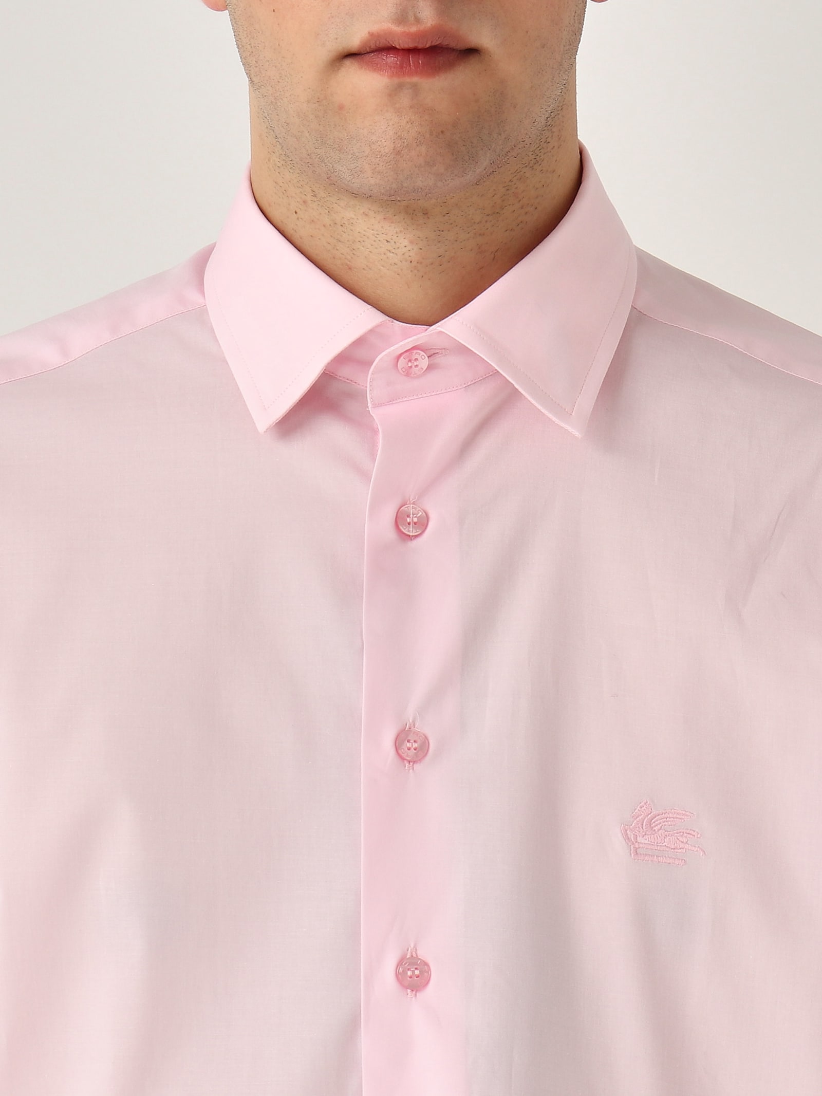 Etro Camicia Collo Francese Stretch Shirt In Rosa