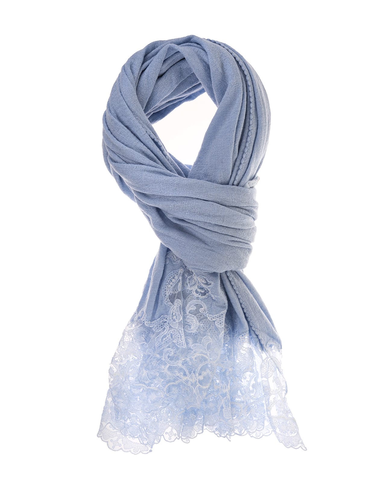 Ermanno Scervino Light Blue Cashmere And Silk Stole With Lace Hem