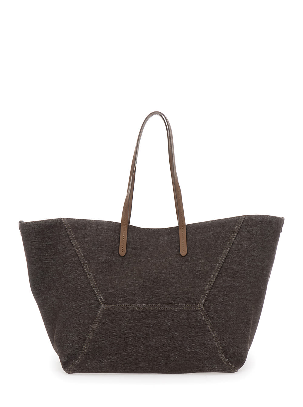 Brunello Cucinelli Duo Brown Shoulder Bag With Two Flat Handles And Concealed Magnetic Closure In Cotton Woman
