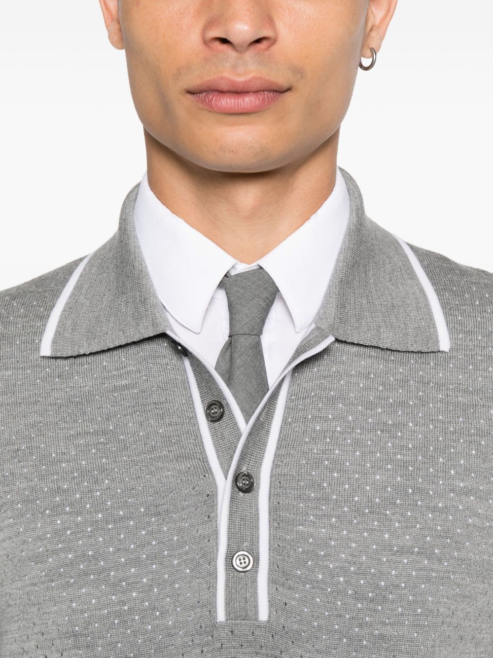 Gucci Men Wool Long-sleeves Polo Shirt In Gray