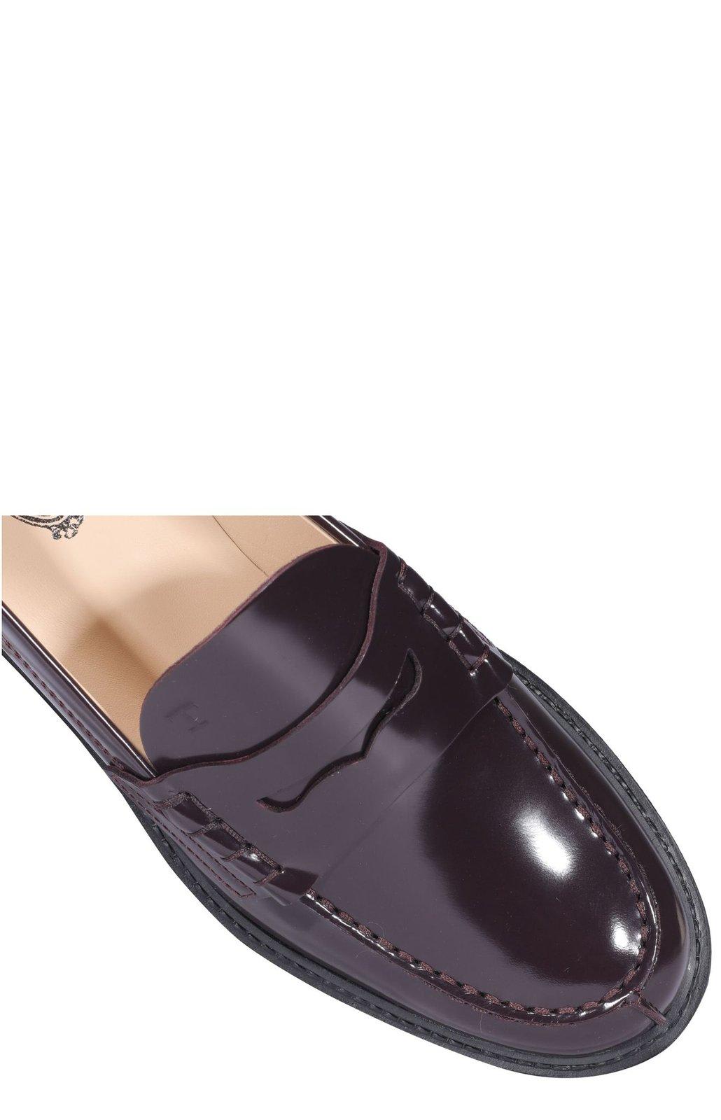 Shop Tod's Logo Penny Loafers In Bordeaux