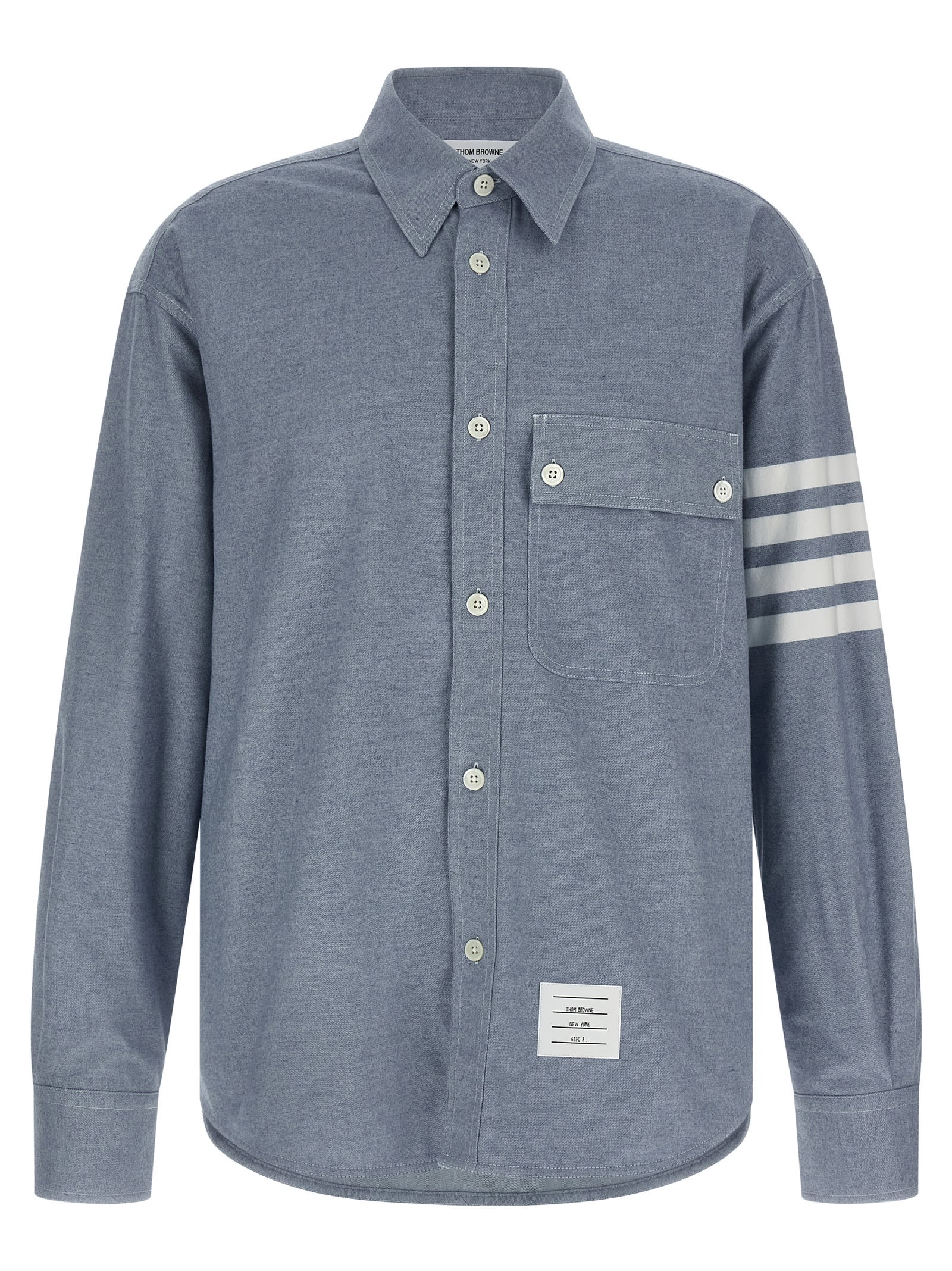 Thom Browne 4 Bar Stripe Flannel Shirt In Blue