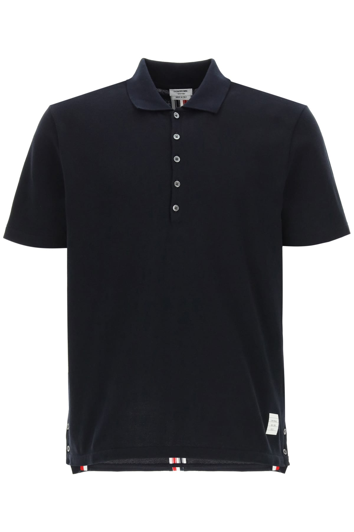 Thom Browne Polo Shirt With Tricolor Ribbon On The Back In Navy (blue)