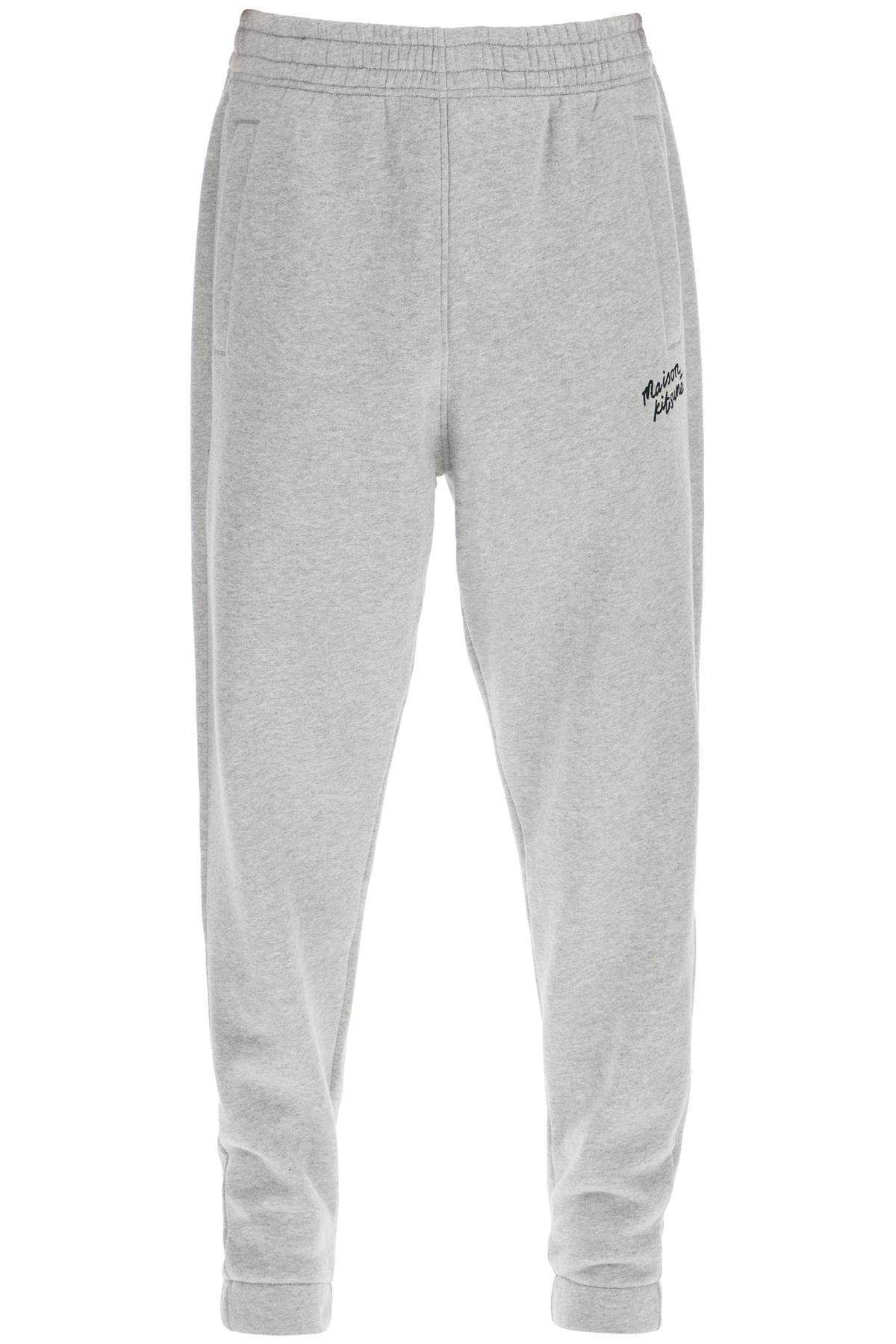 Shop Maison Kitsuné Comfort Joggers With Embroidery In Light Grey Melange (grey)