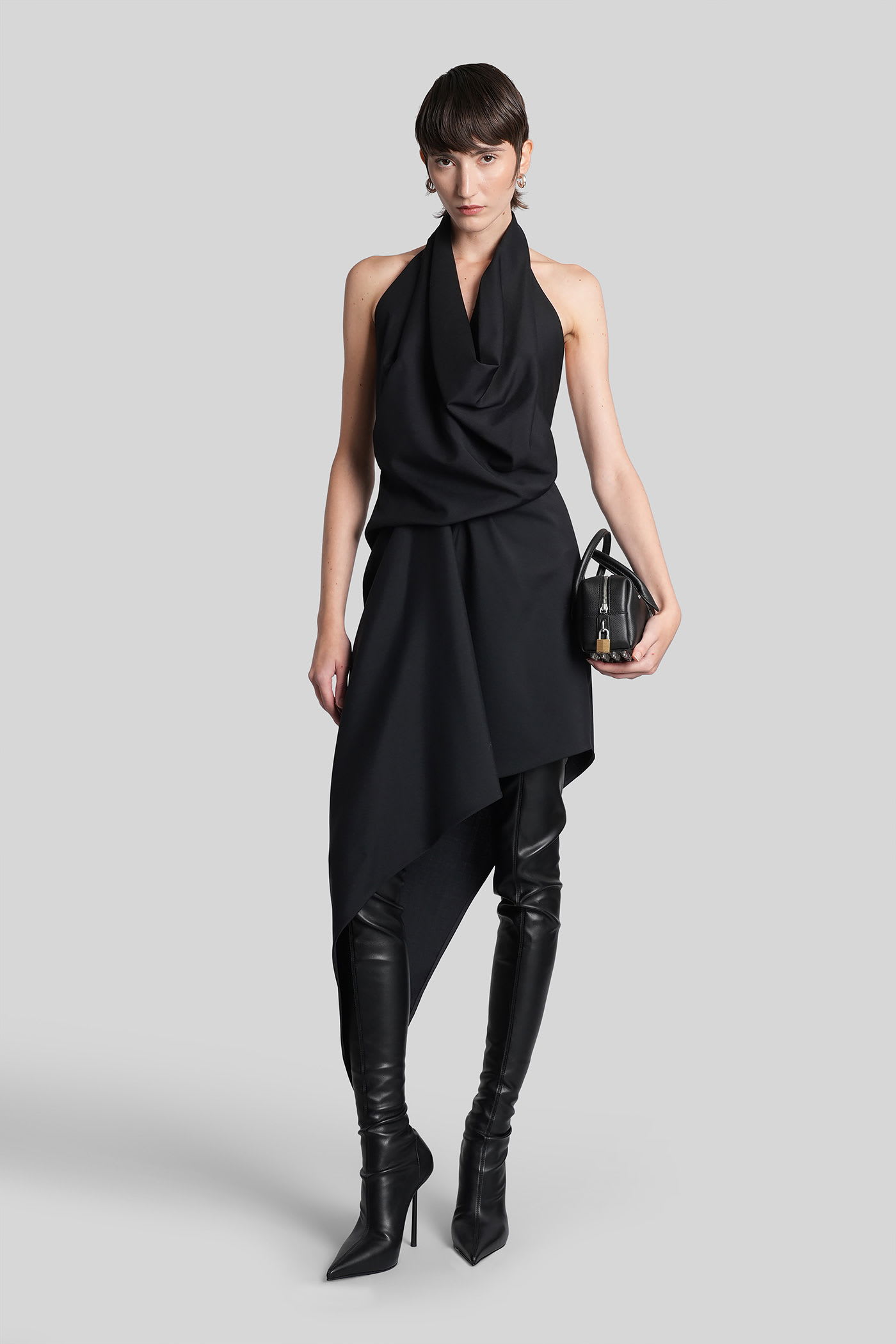 Alexander Wang Halterneck Asymmetric Mini Dress In Black