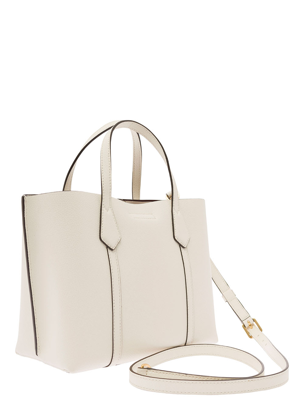 Shop Tory Burch Perry Small White Tote Bag With Removable Shoulder Strap In Grainy Leather Woman