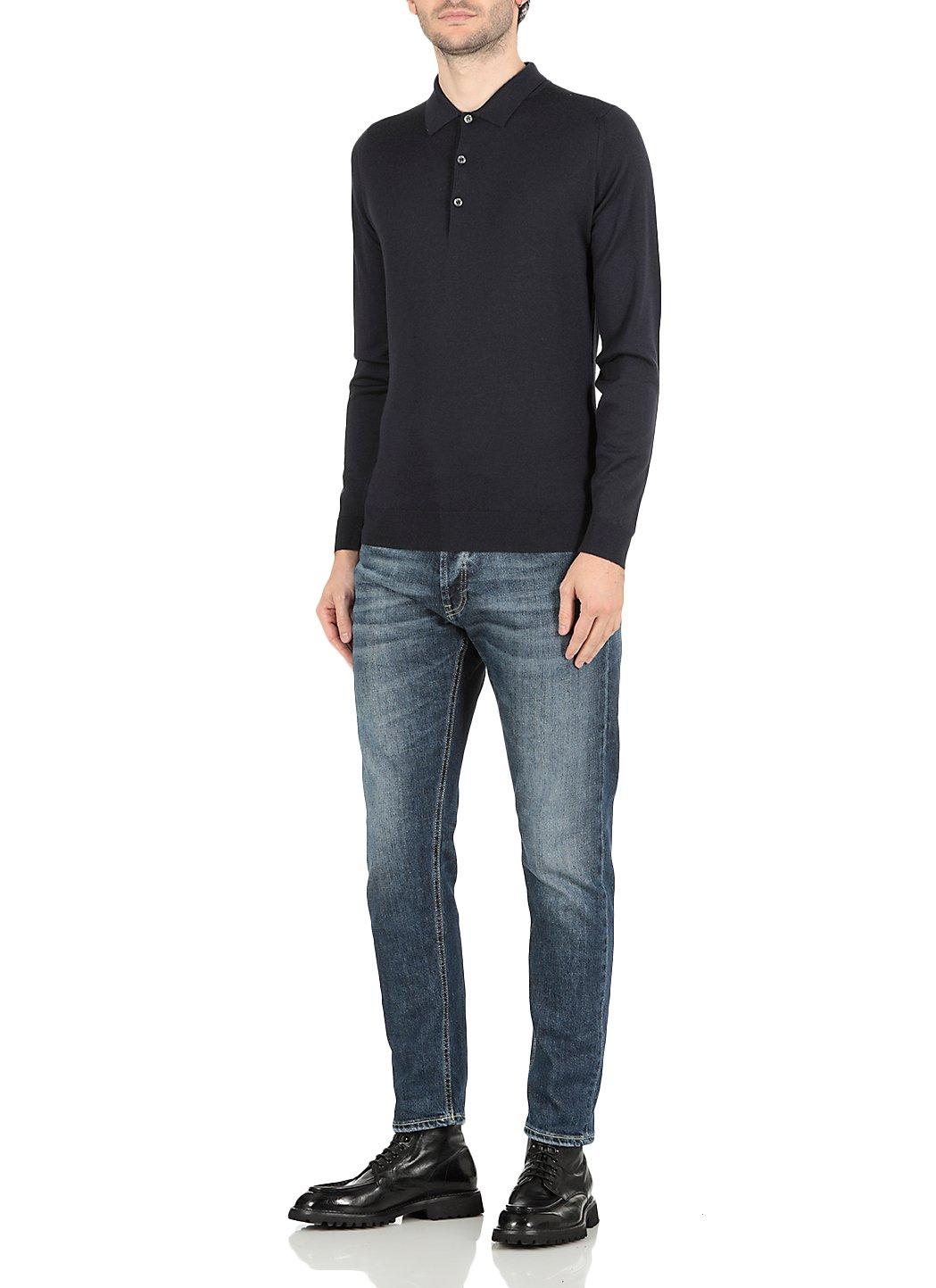 Shop John Smedley Belper Buttoned Knitted Polo Shirt In Midnigt