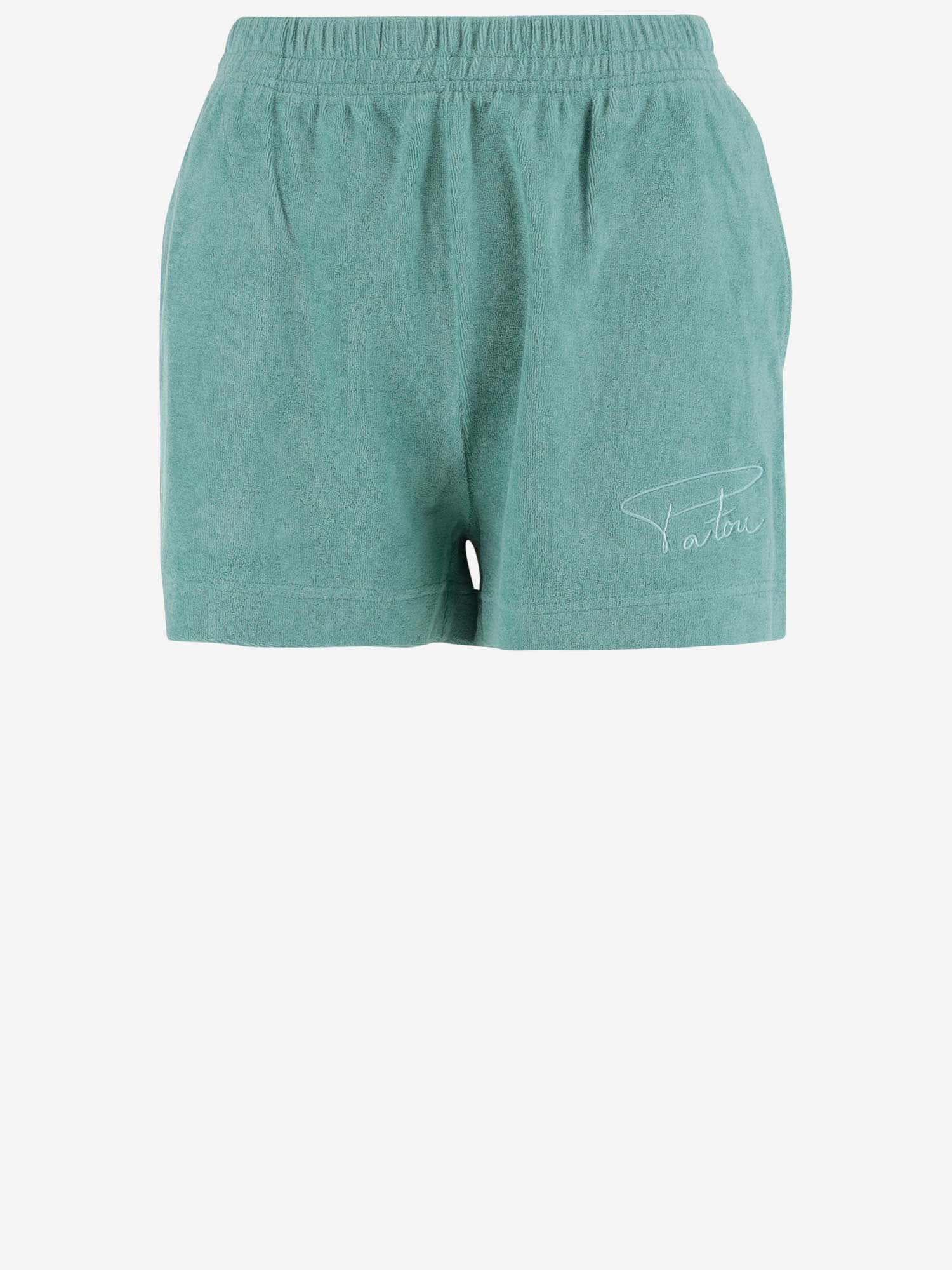 Patou Cotton Terry Short Pants With Logo In Green