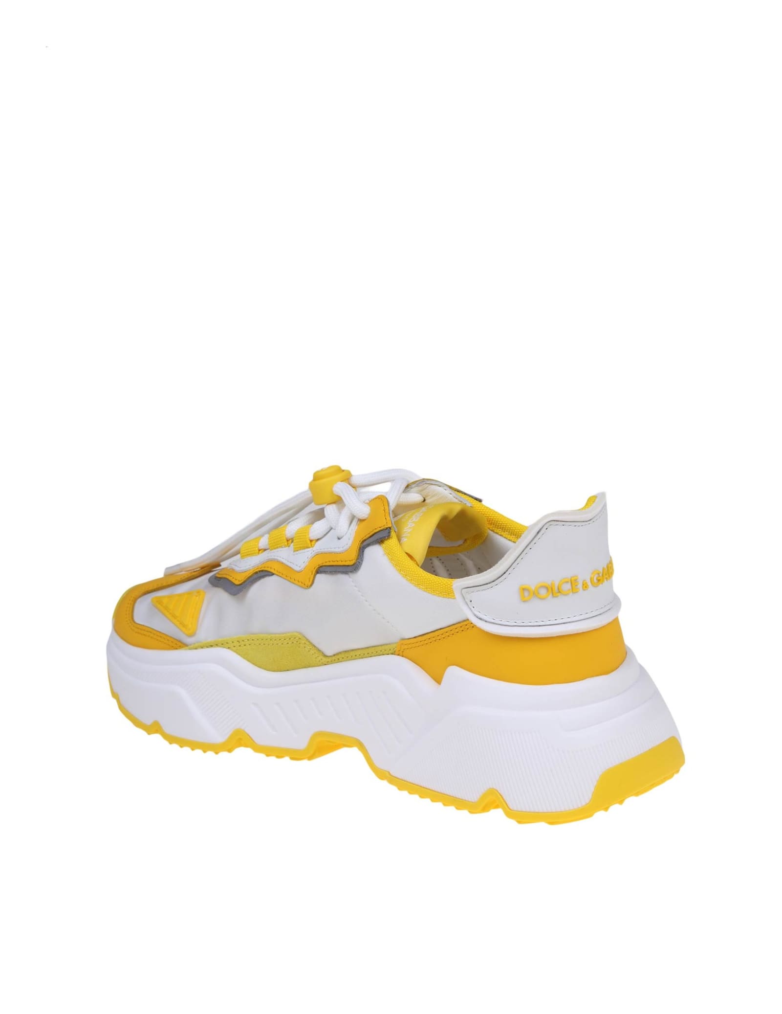 Shop Dolce & Gabbana Daymaster Sneakers In Fabric And Suede In Lemon