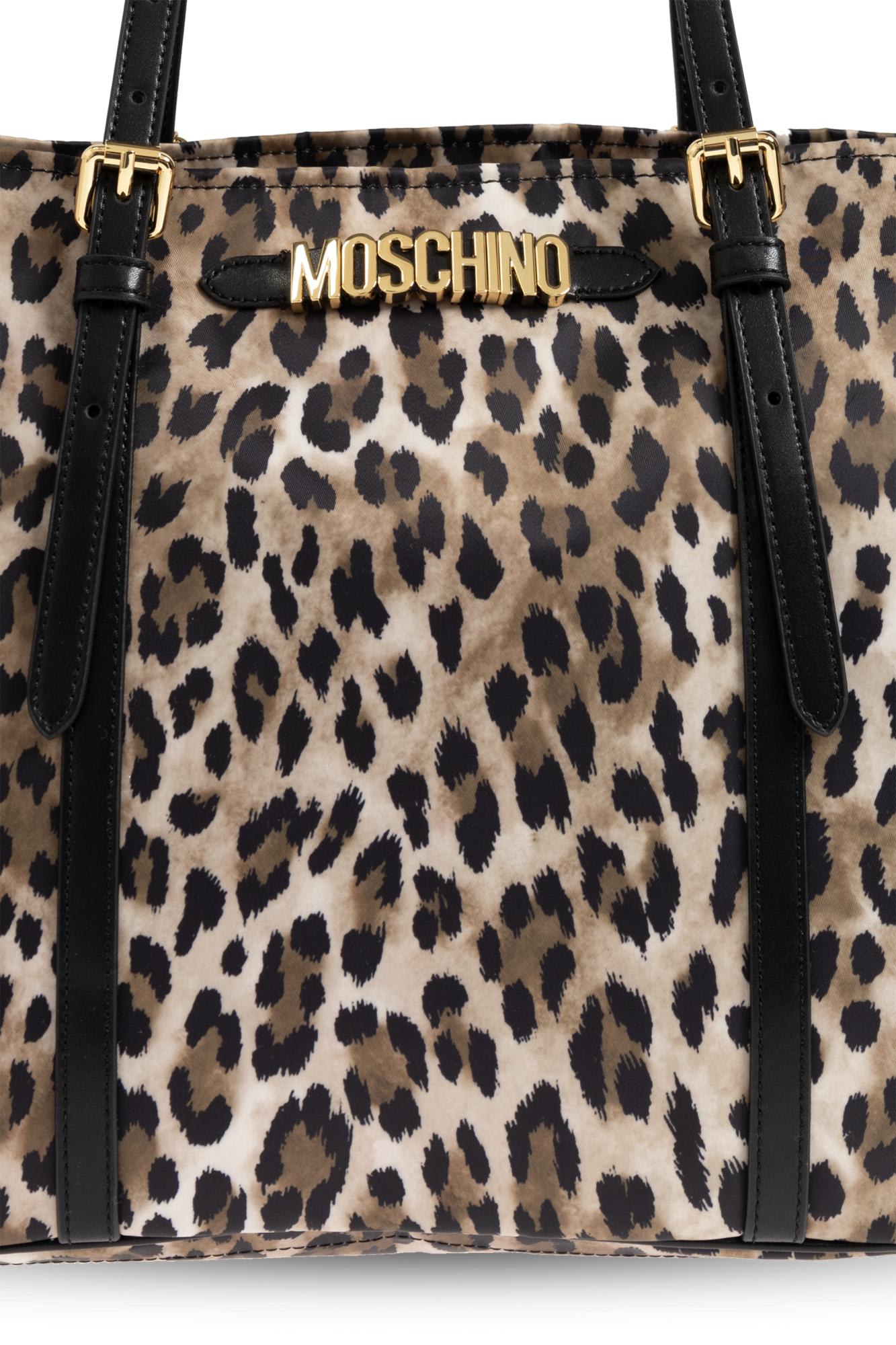 Shop Moschino Animal Print Shopper Bag In Beige