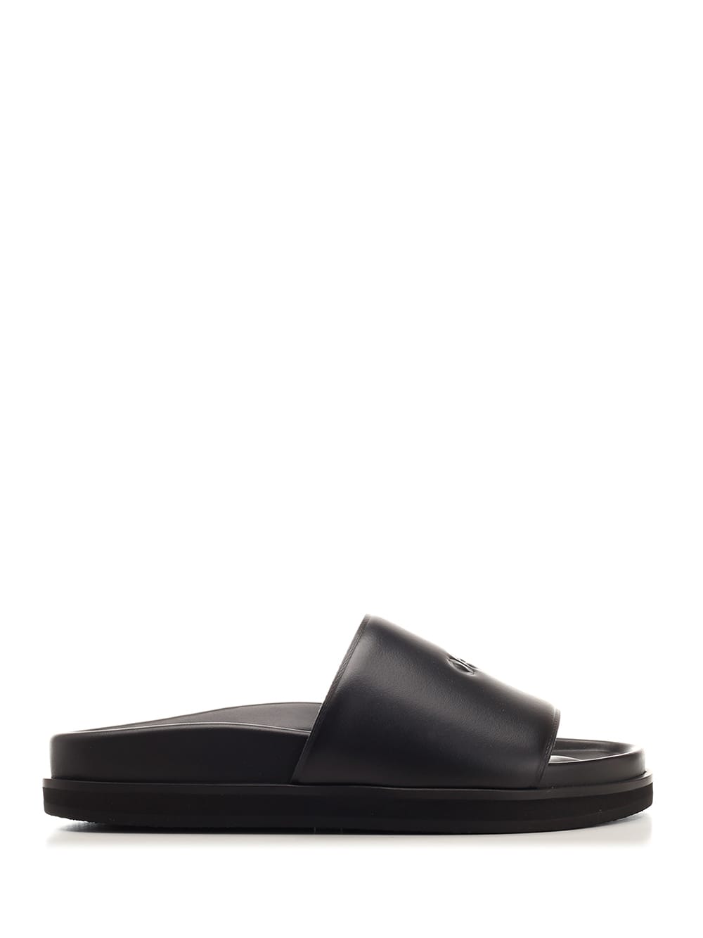Off-white Leather Slides In Black