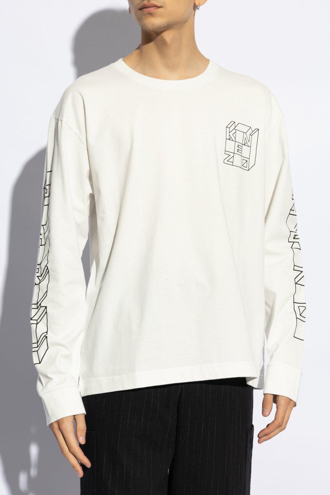 Shop Kenzo Logo Printed Long-sleeve T-shirt In White