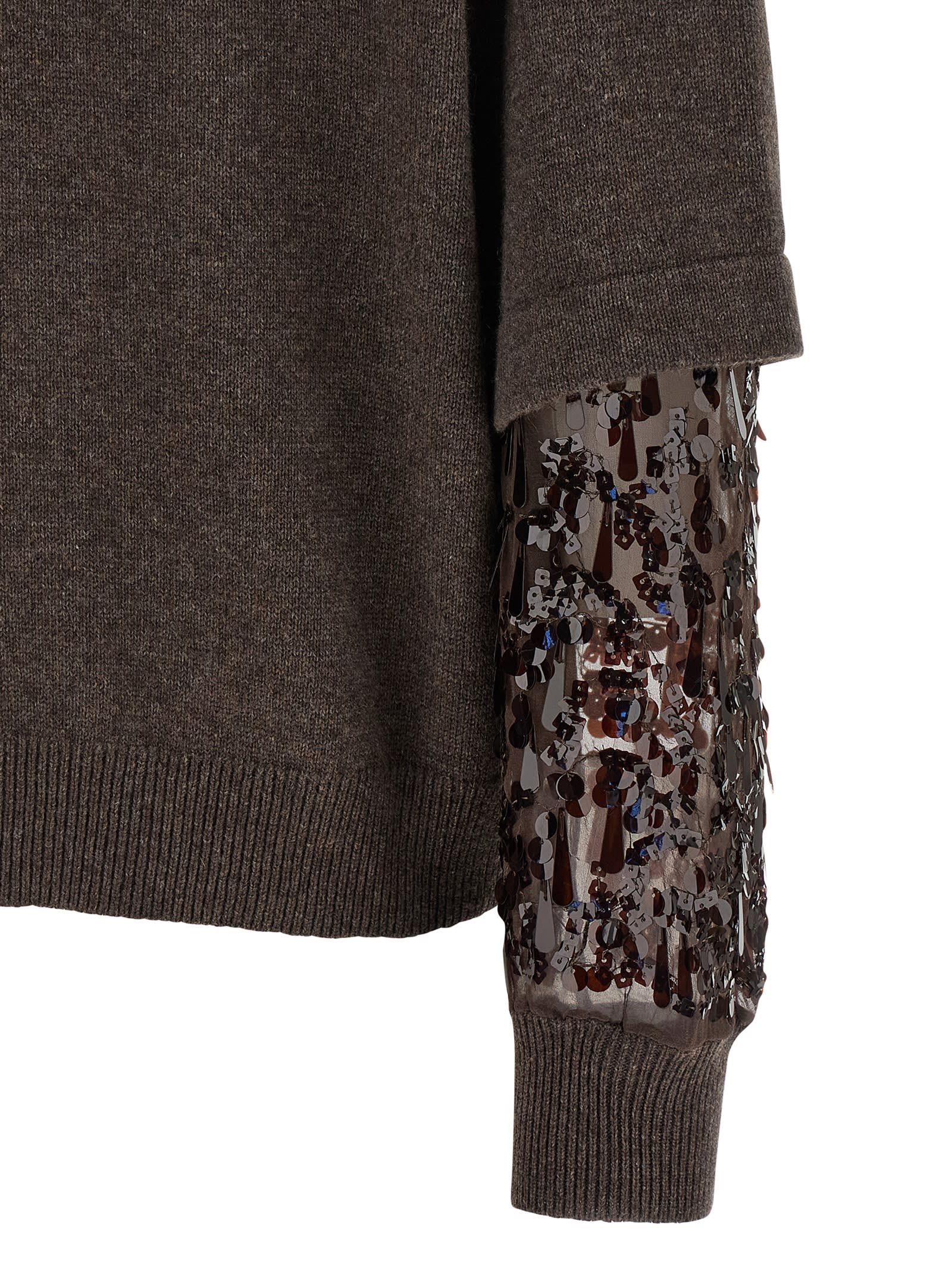 Brunello Cucinelli Sequin Sleeve Sweater Sweaters And Cardigans Brown In Brown