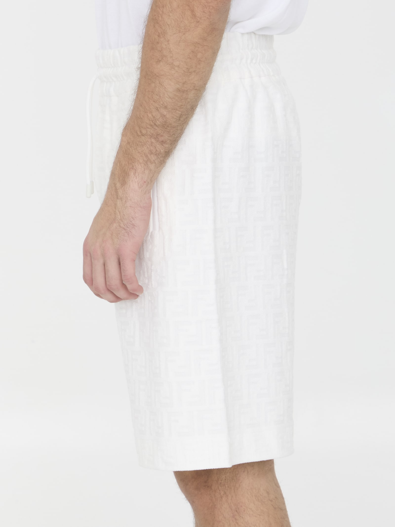 Shop Fendi Ff Cotton Bermuda Shorts In White