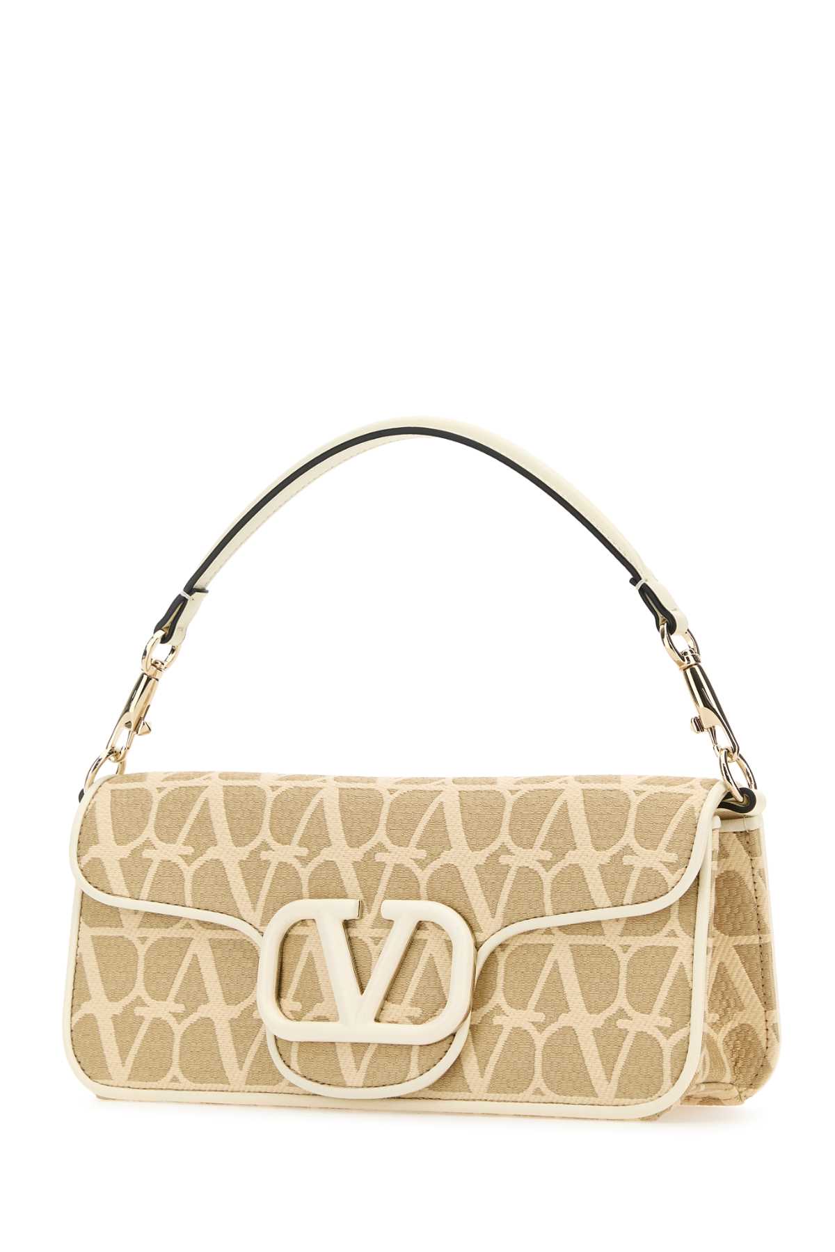 Valentino Garavani Toile Iconographe And Leather Locã² Handbag In Naturaleivory