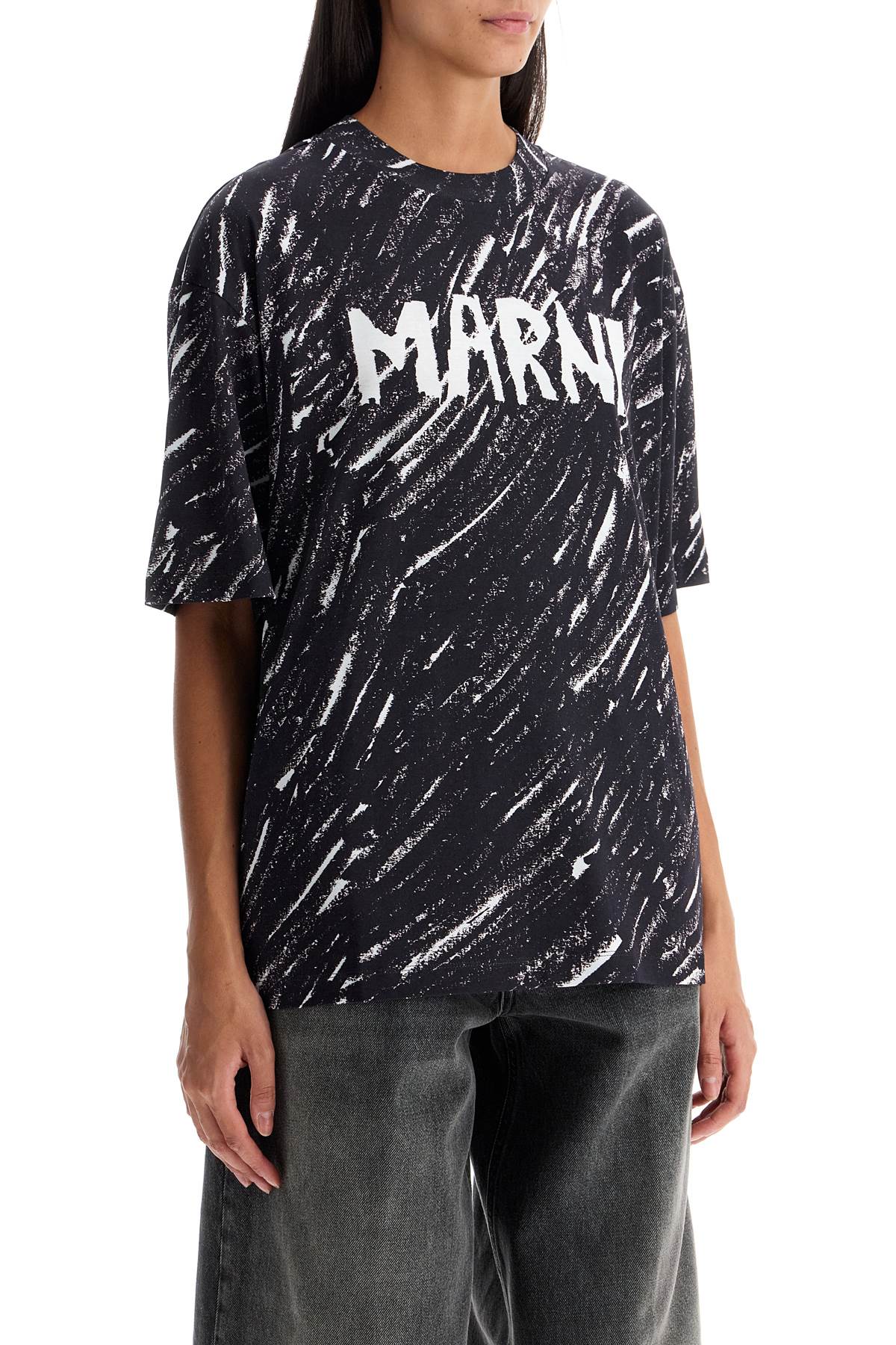 Shop Marni Abstract Pattern Logo T-shirt With In Black (black)