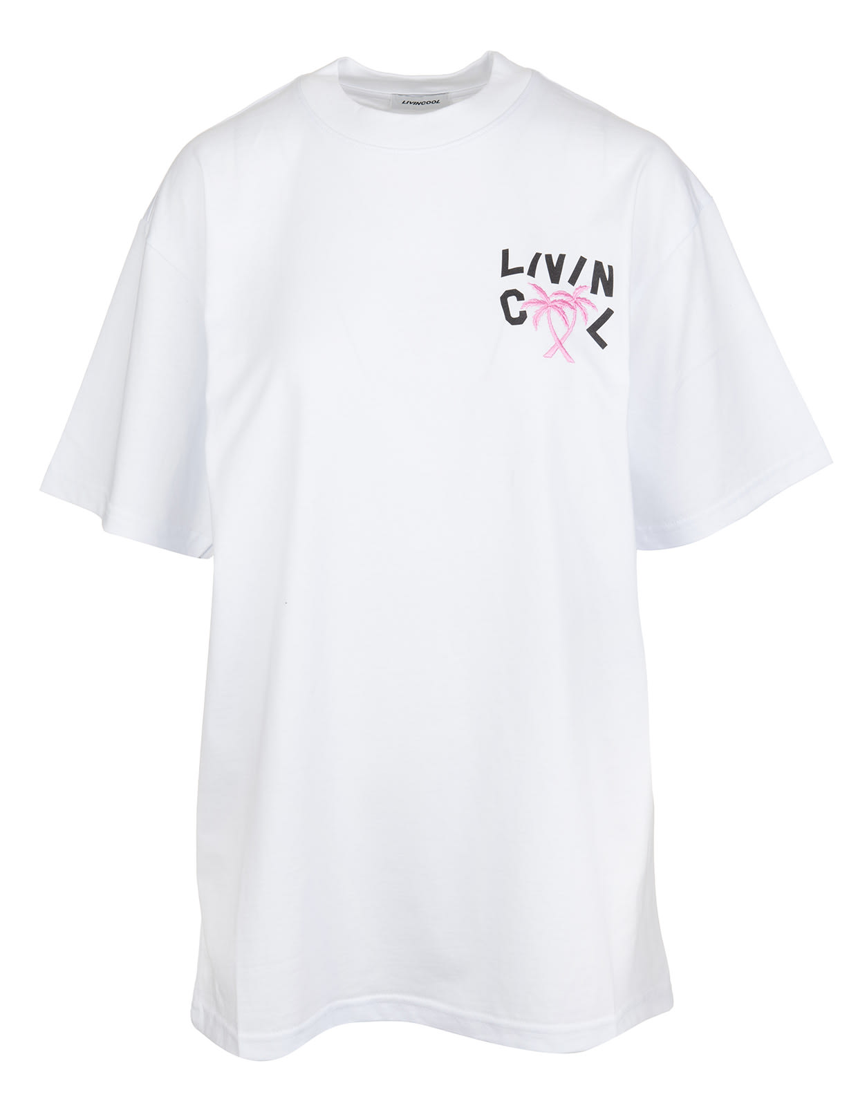 LIVINCOOL Woman White Oversize T-shirt With Logo And Palms