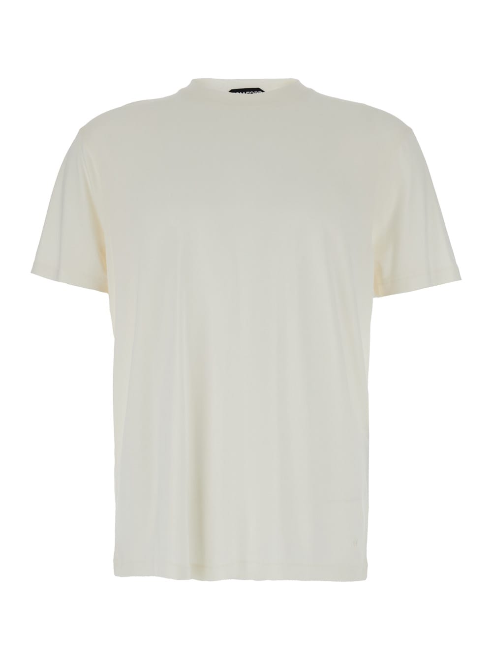 Shop Tom Ford White Crewneck T-shirt With Tf Embroidery In Lyocell And Cotton Blend Man