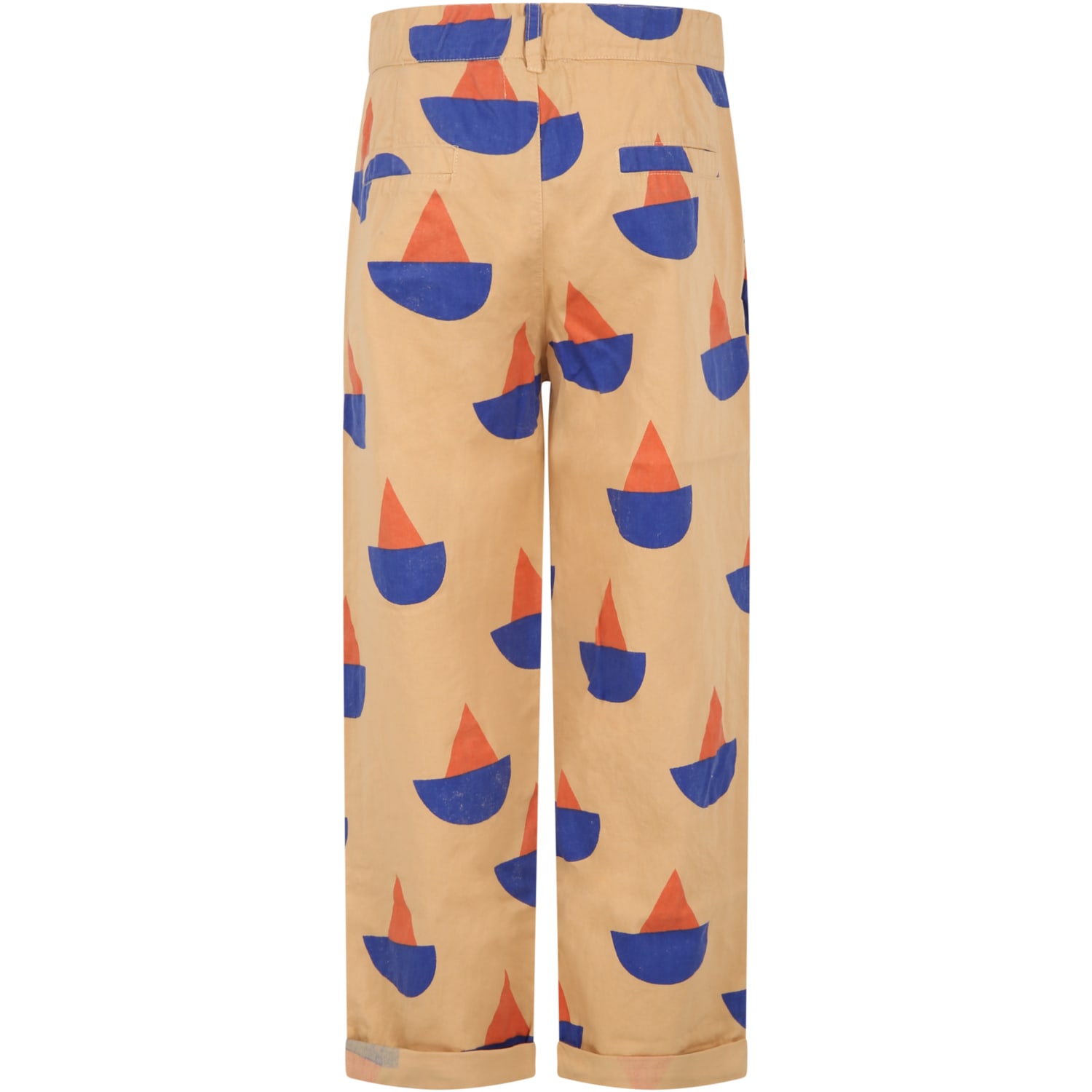 Shop Bobo Choses Beige Trousers For Boy With Multicolor Boat Print All-over