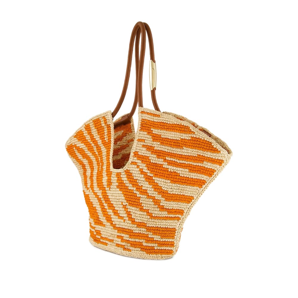 Zimmermann Womens Orange Zebra Goldentime Medium Zebra-pattern Raffia Tote Bag In Orange
