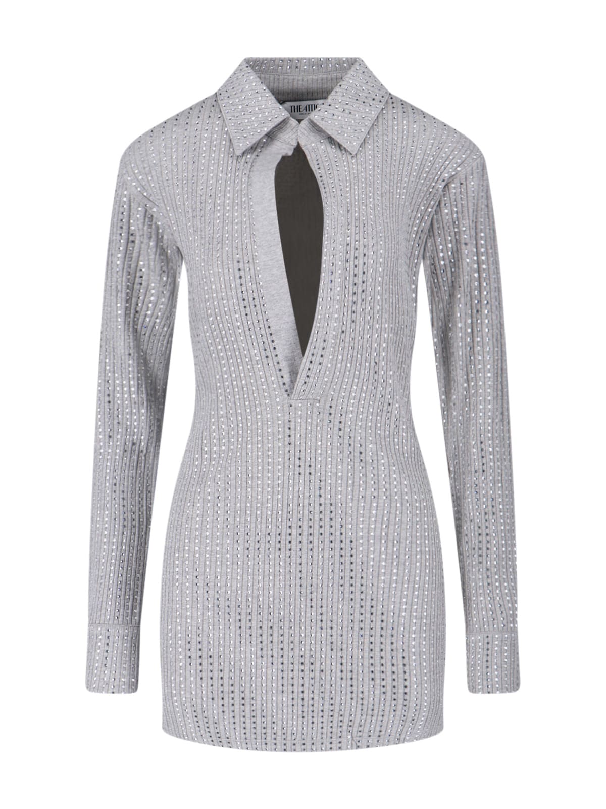 Attico Fitted Grey Mini Dress With Reflective Embellishments In Multi