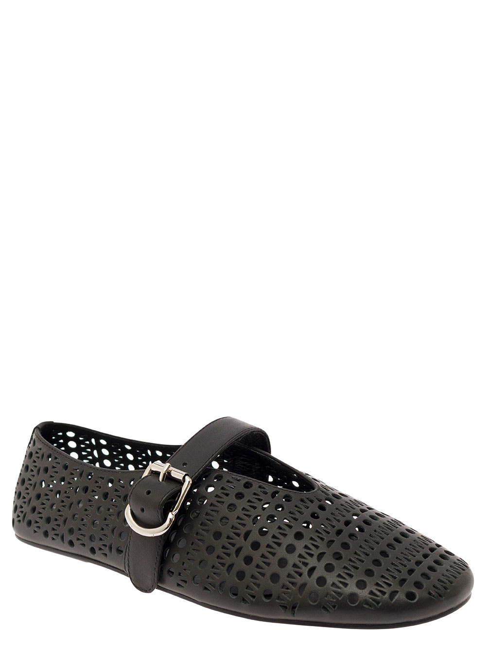 Shop Jeffrey Campbell Shelly Black Ballet Flats With Maxi Buckle In Lace Effect Leather Woman