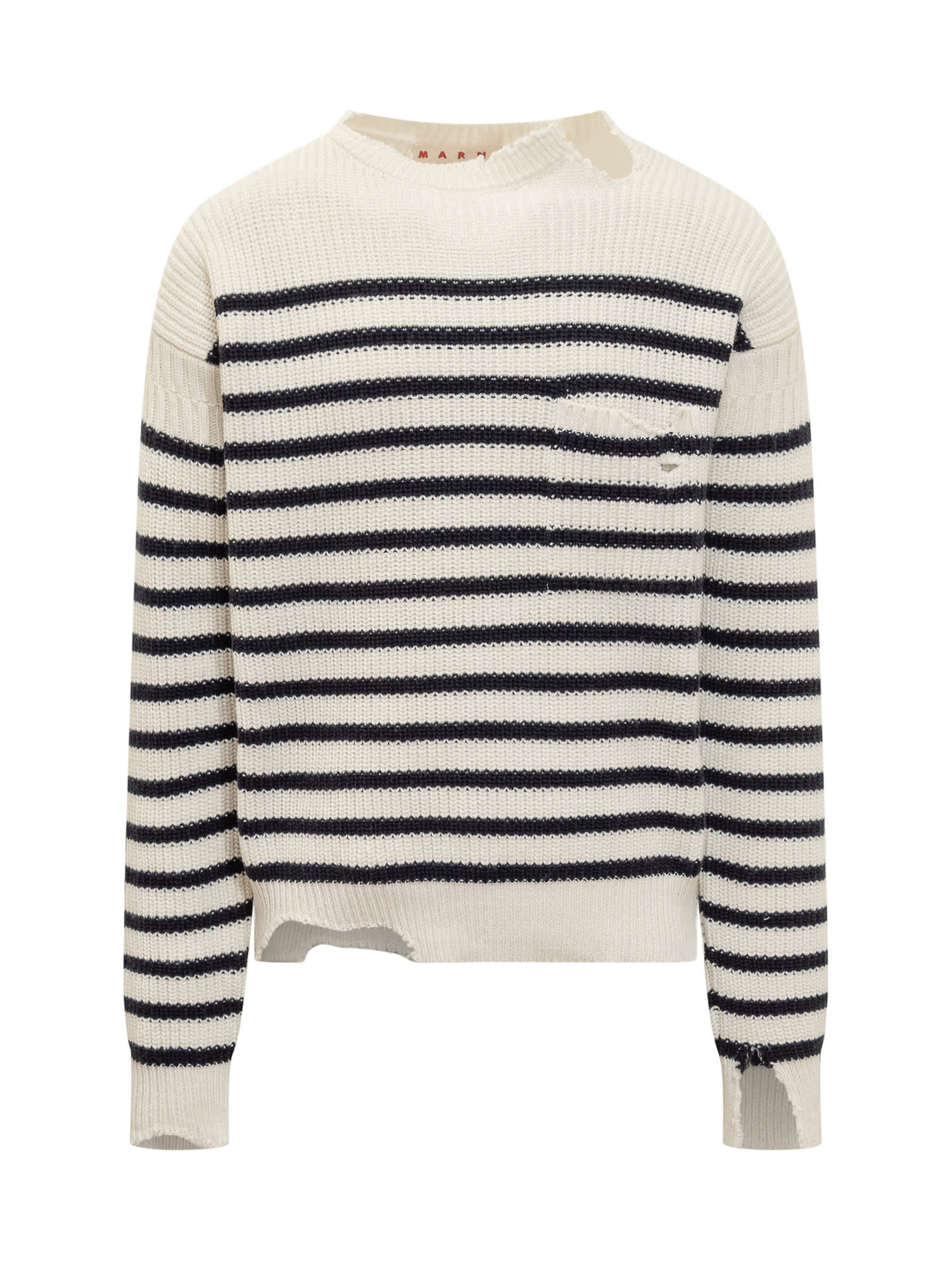 Shop Marni Striped Sweater In Stone White