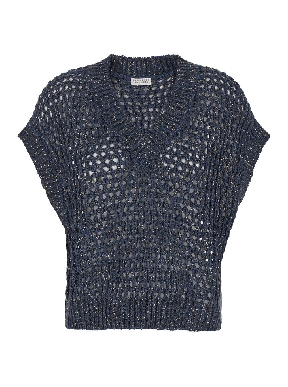 Shop Brunello Cucinelli Blue Sequin Vest With V Neck In Silk Blend Woman