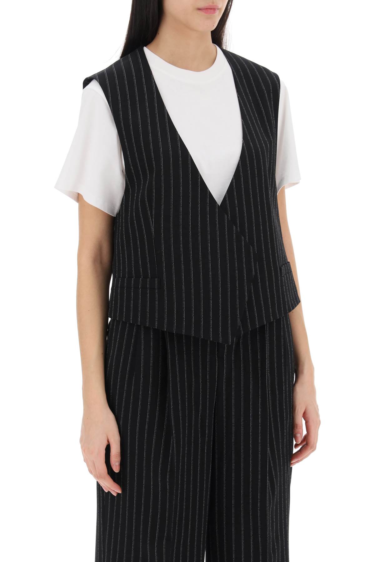 Shop Ami Alexandre Mattiussi Virgin Wool Pinstripe Waistcoat In Noir Craie (black)