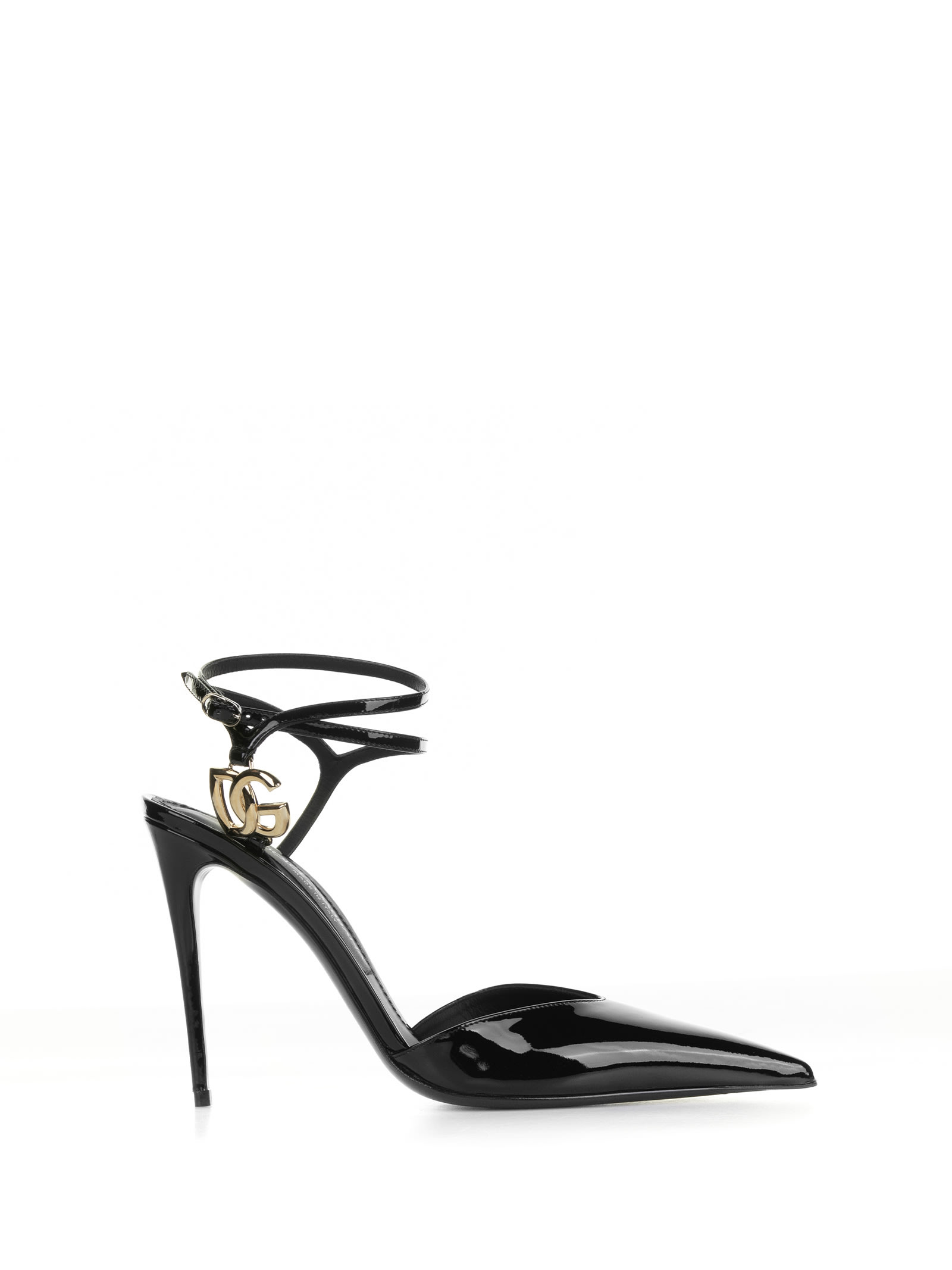 Dolce & Gabbana Leather Slingback Pump With Chain And Charm In Black