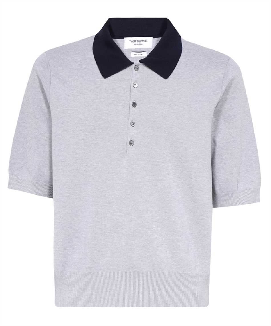 Shop Thom Browne Knitted Cotton Polo Shirt In Grey