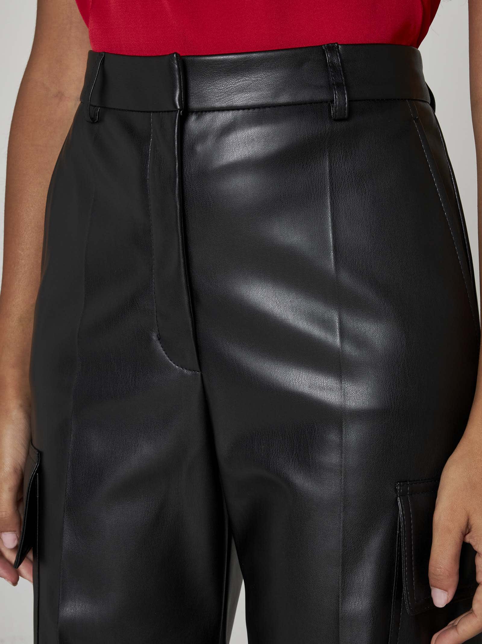 Stella Mccartney Vegetarian Leather Wide-leg Cargo Pants In Black