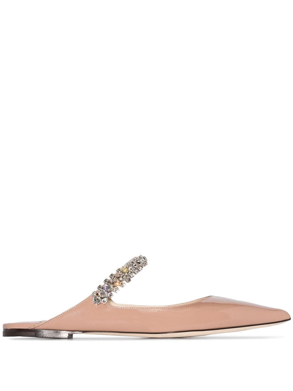 Jimmy Choo Bing Flat Leather Mules With Crystal Insert