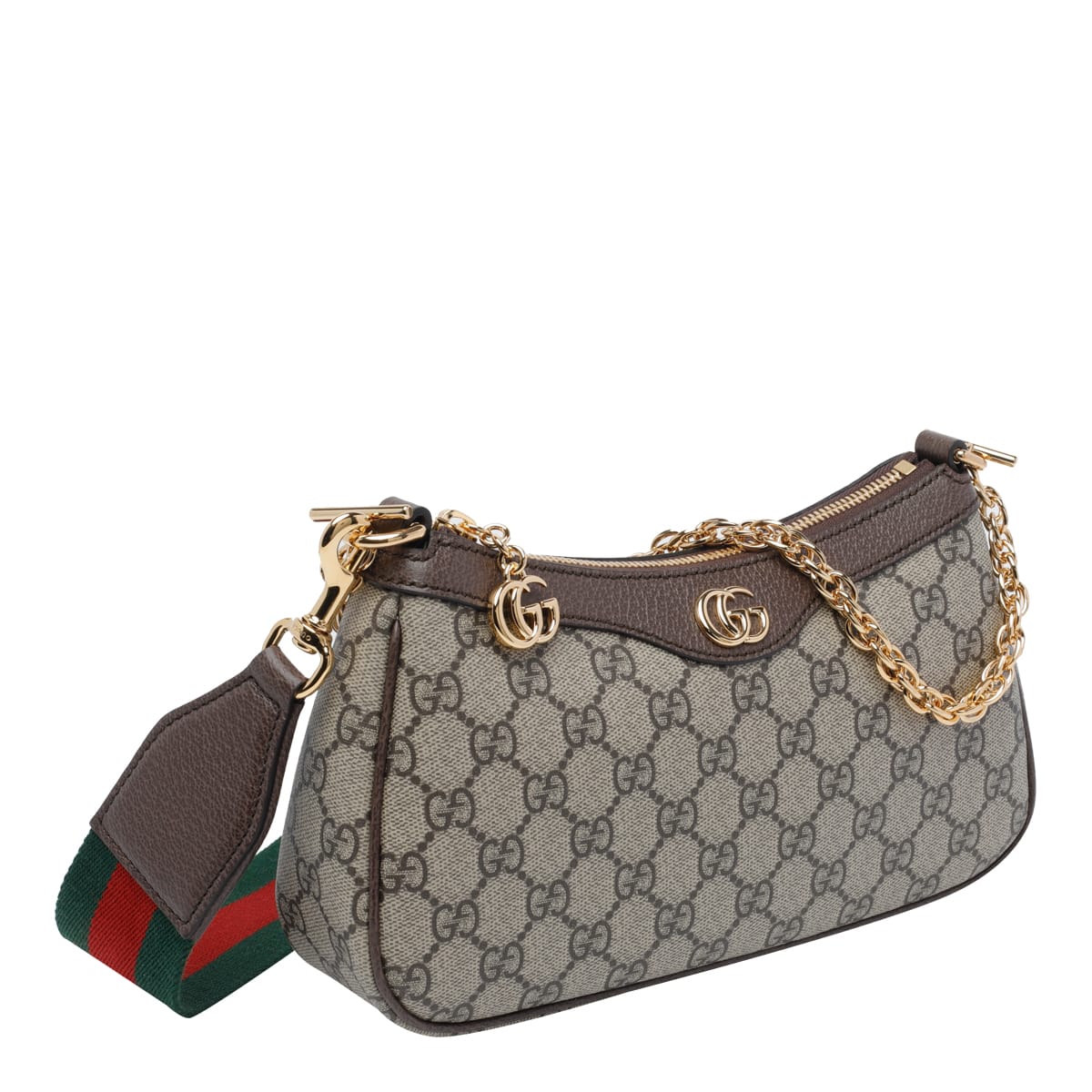 Gucci Women Beige Shoulder Bag With Gg Plaque On The Front And Chain-link Handle In Gg Canvas Woman In Brown