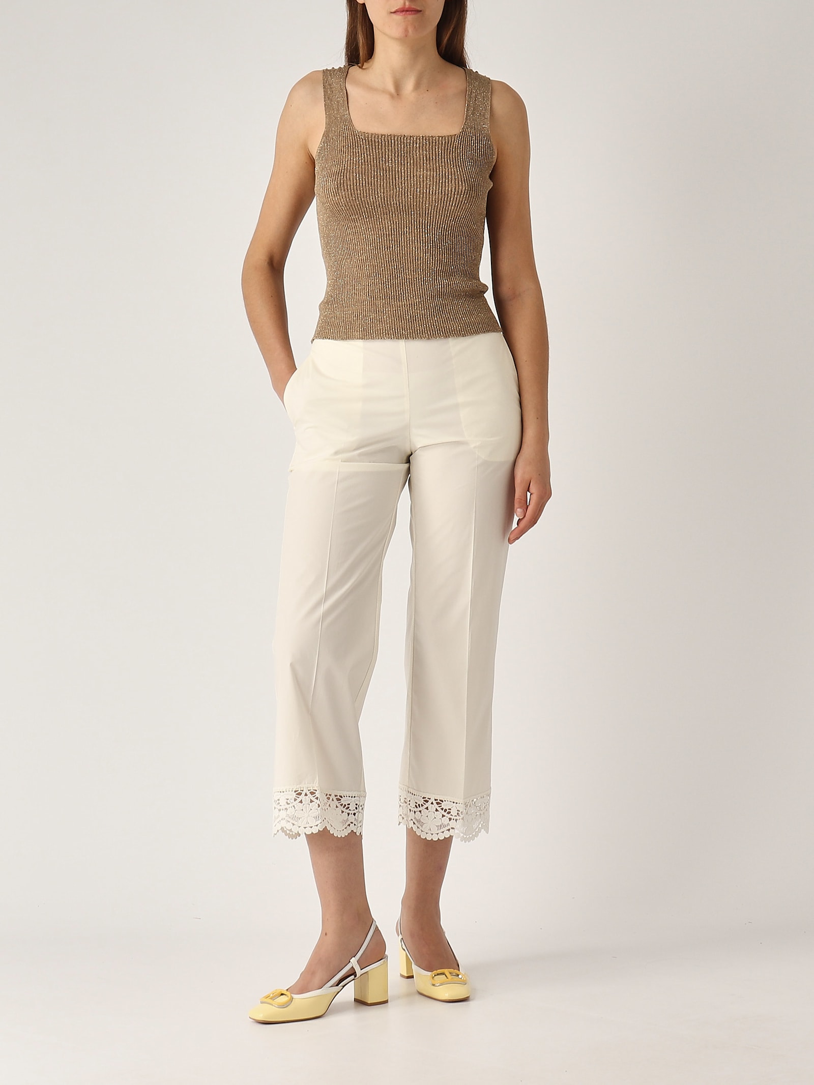 Twinset Cotone Trousers In Neve