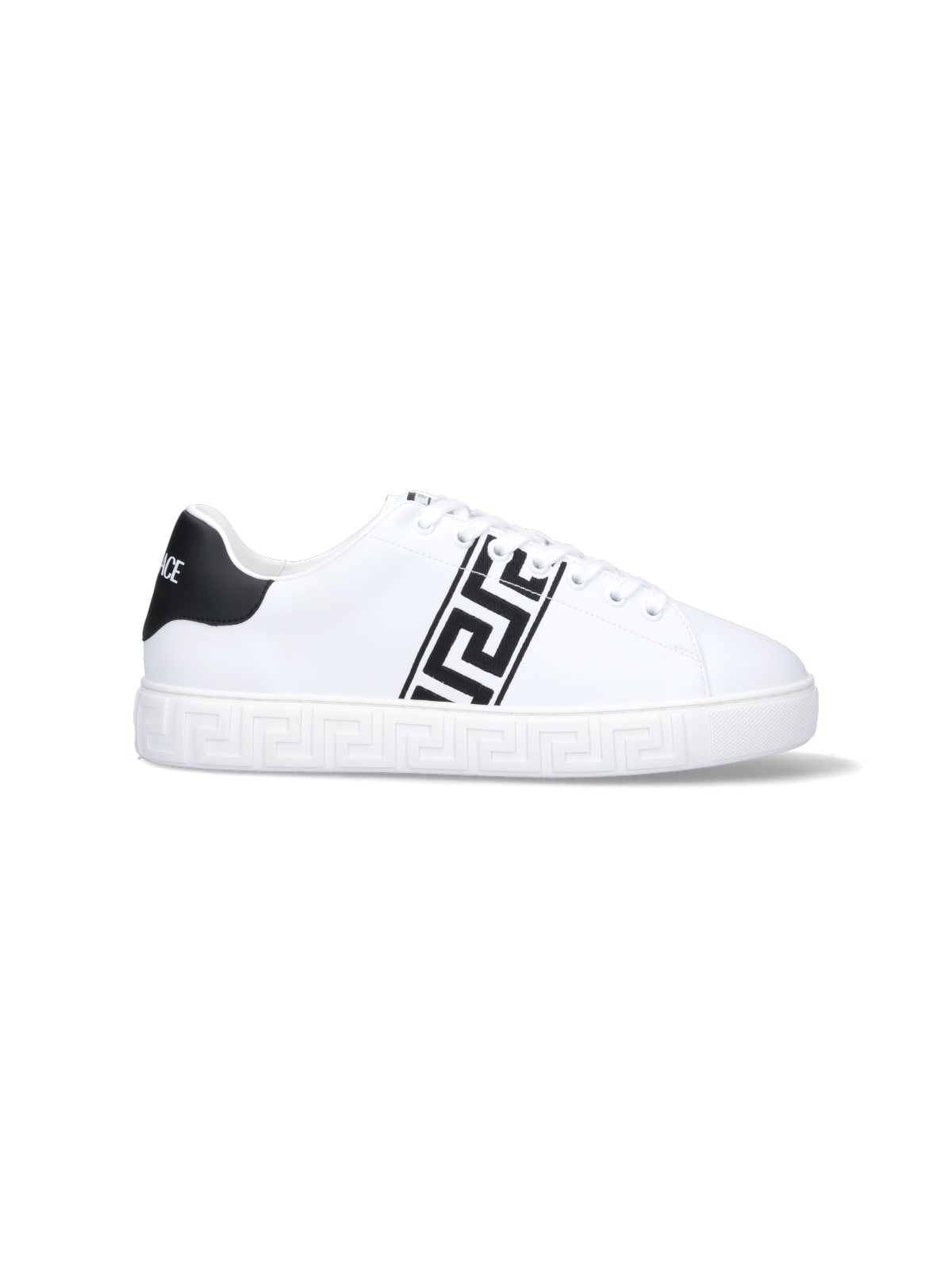 Shop Versace Greek Embroidery Sneakers In White