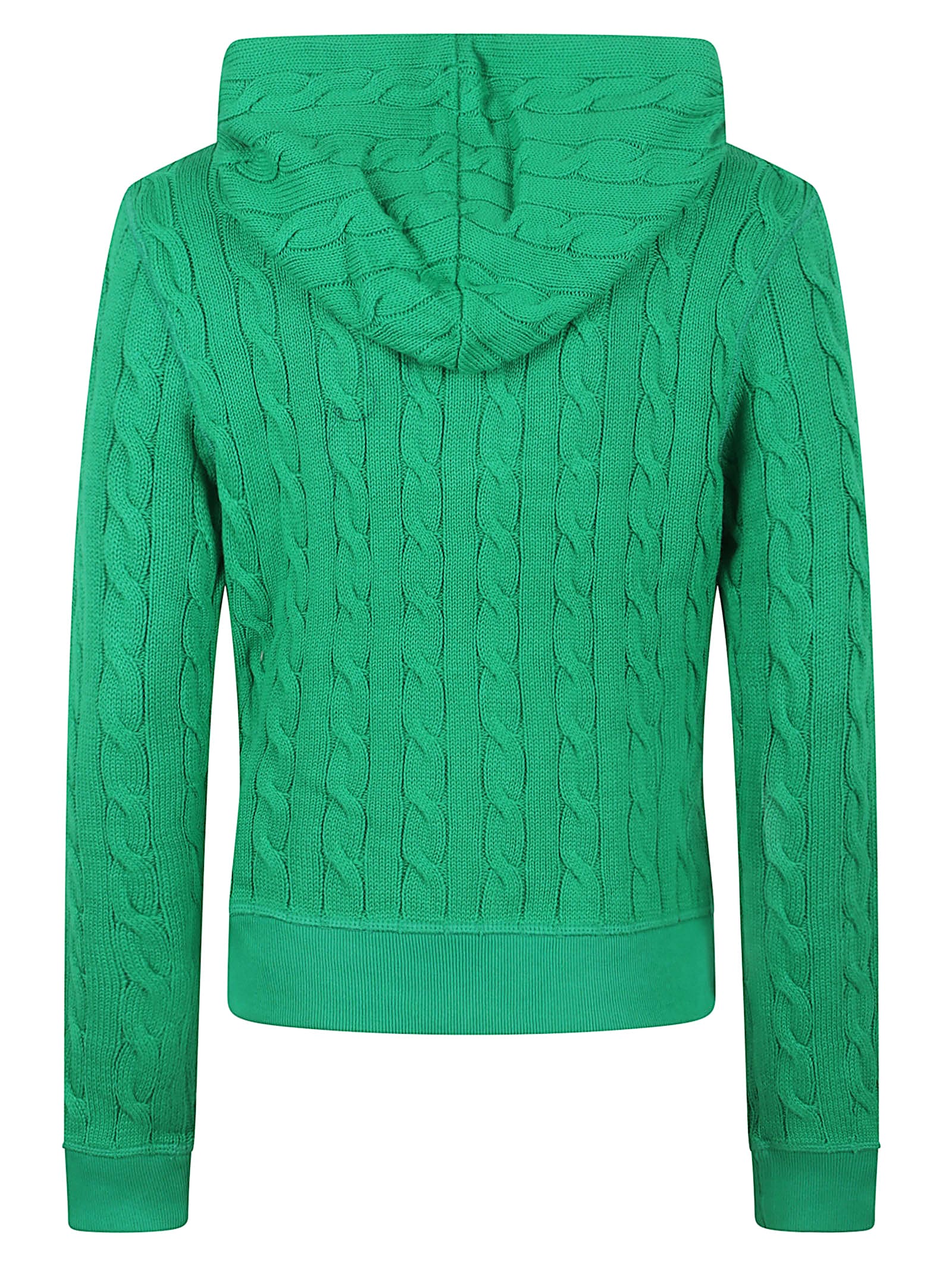 Polo Ralph Lauren Textured Cable Knit Hoodie With Full Zip Closure In Bright Clover