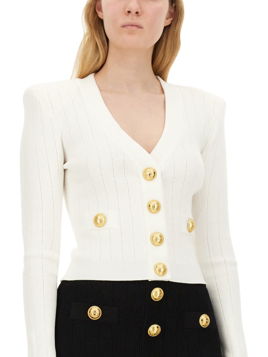 Shop Balmain Cropped Cardigan In Black