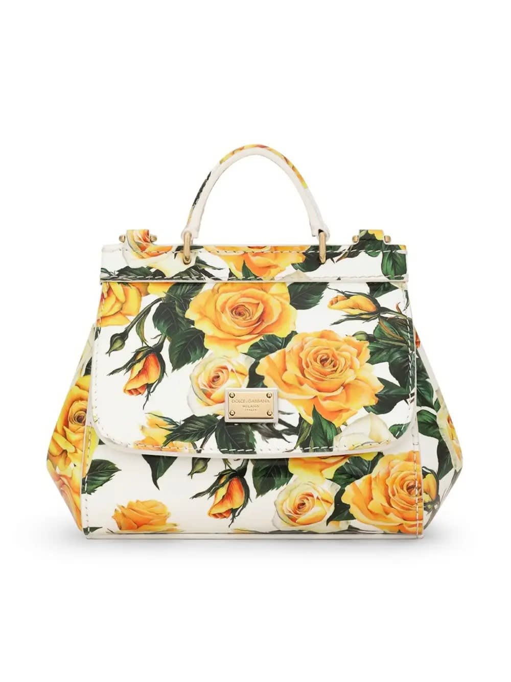 Dolce & Gabbana Sicily Mini Hand Bag With Yellow Rose Print