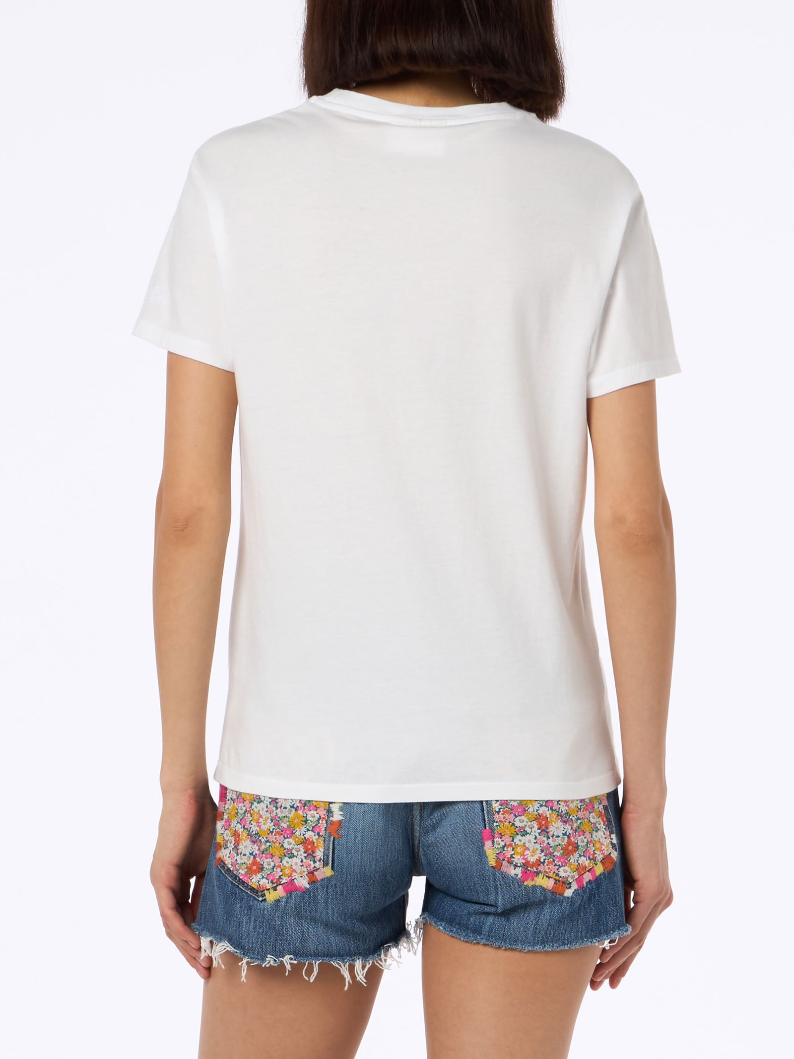 Mc2 Saint Barth Woman Pink Cotton Jersey Crewneck T-shirt Emilie With Snoopy St. Barth Padel Club Embroidery Snoopy In White