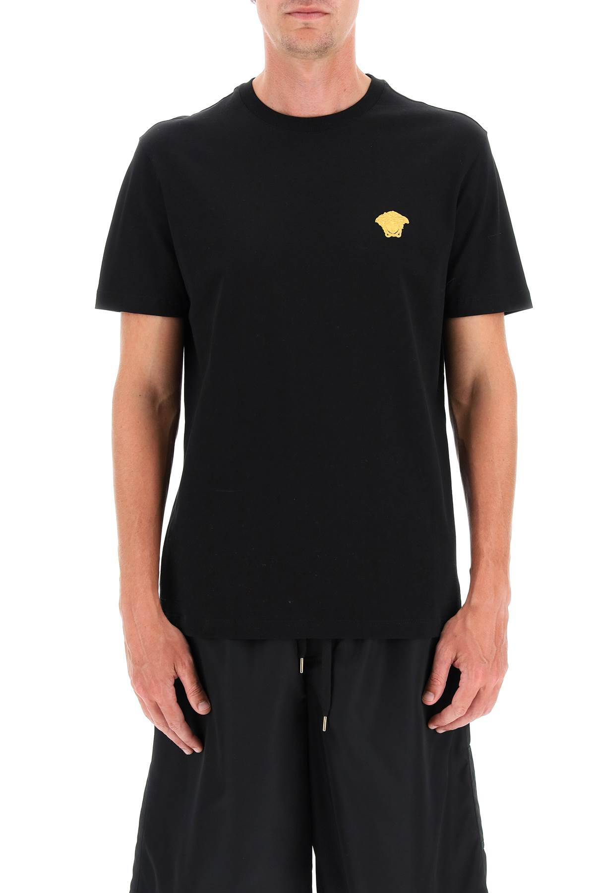 Shop Versace Medusa Embroidered T-shirt In Black