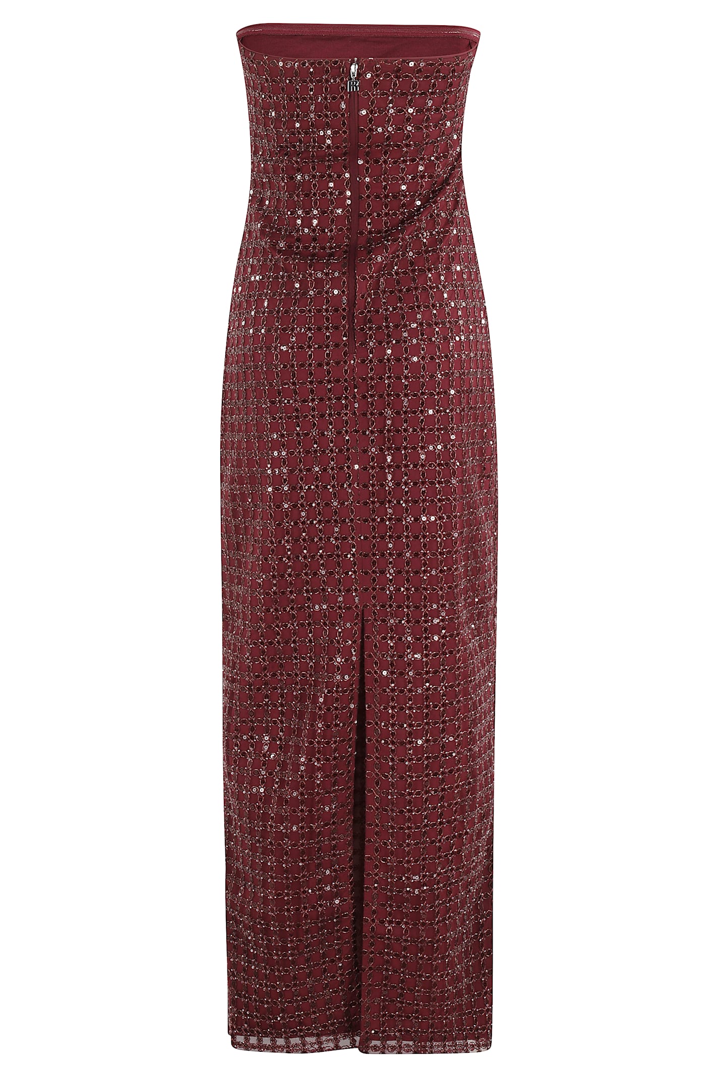 Rotate Birger Christensen Rotate Floor-length Burgundy Strapless Evening Dress With Sequined Detailing In Burgundy