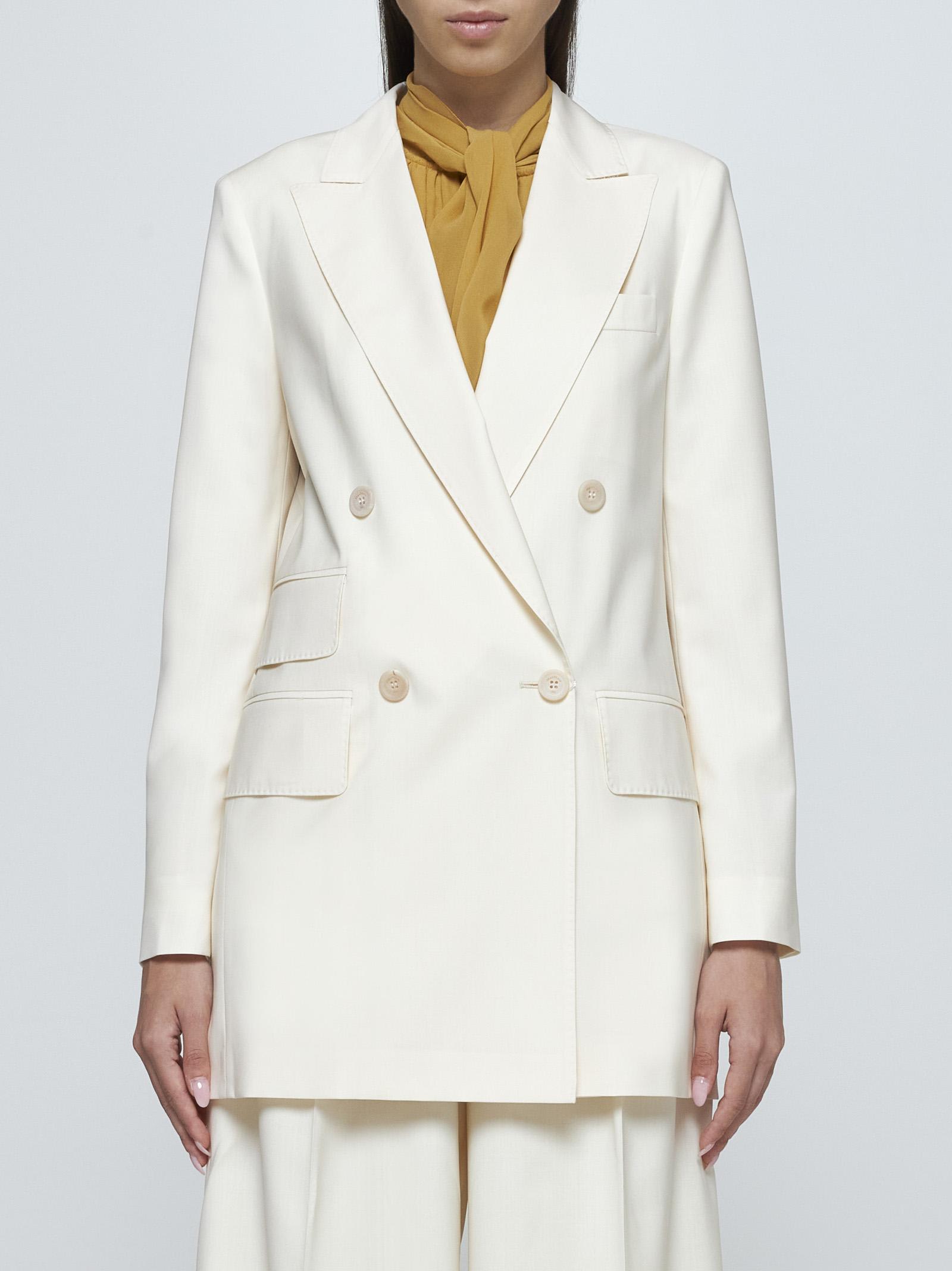 Shop Max Mara Elegia Double-breasted Wool Blazer In Cream