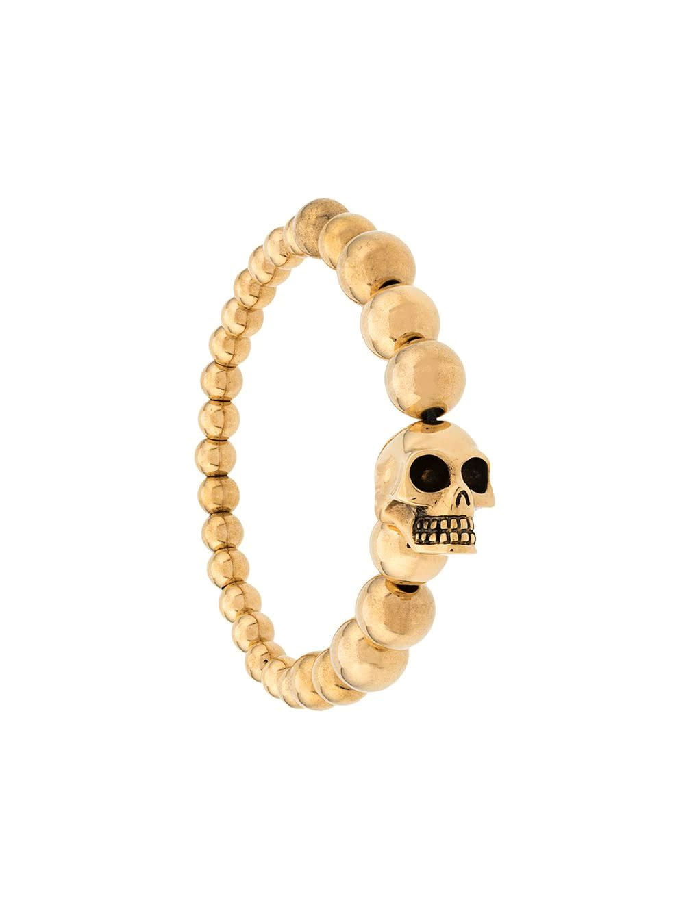 Alexander Mcqueen Man Skull Bracelet With Pearls In Gold