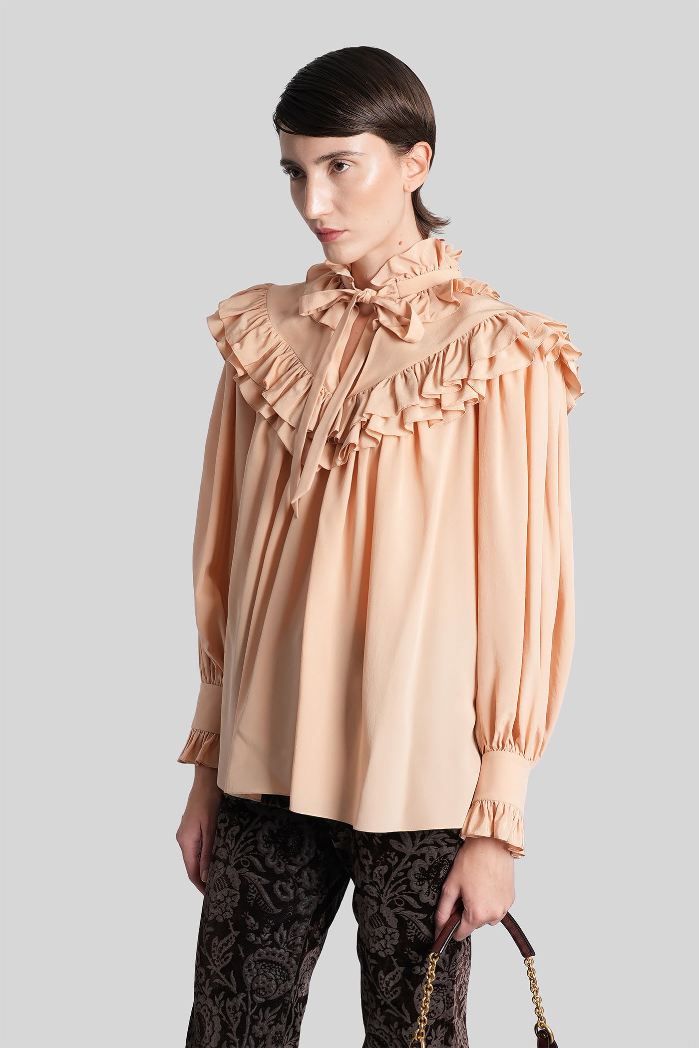 Chloé Oversized Top With Ruffles In Pink