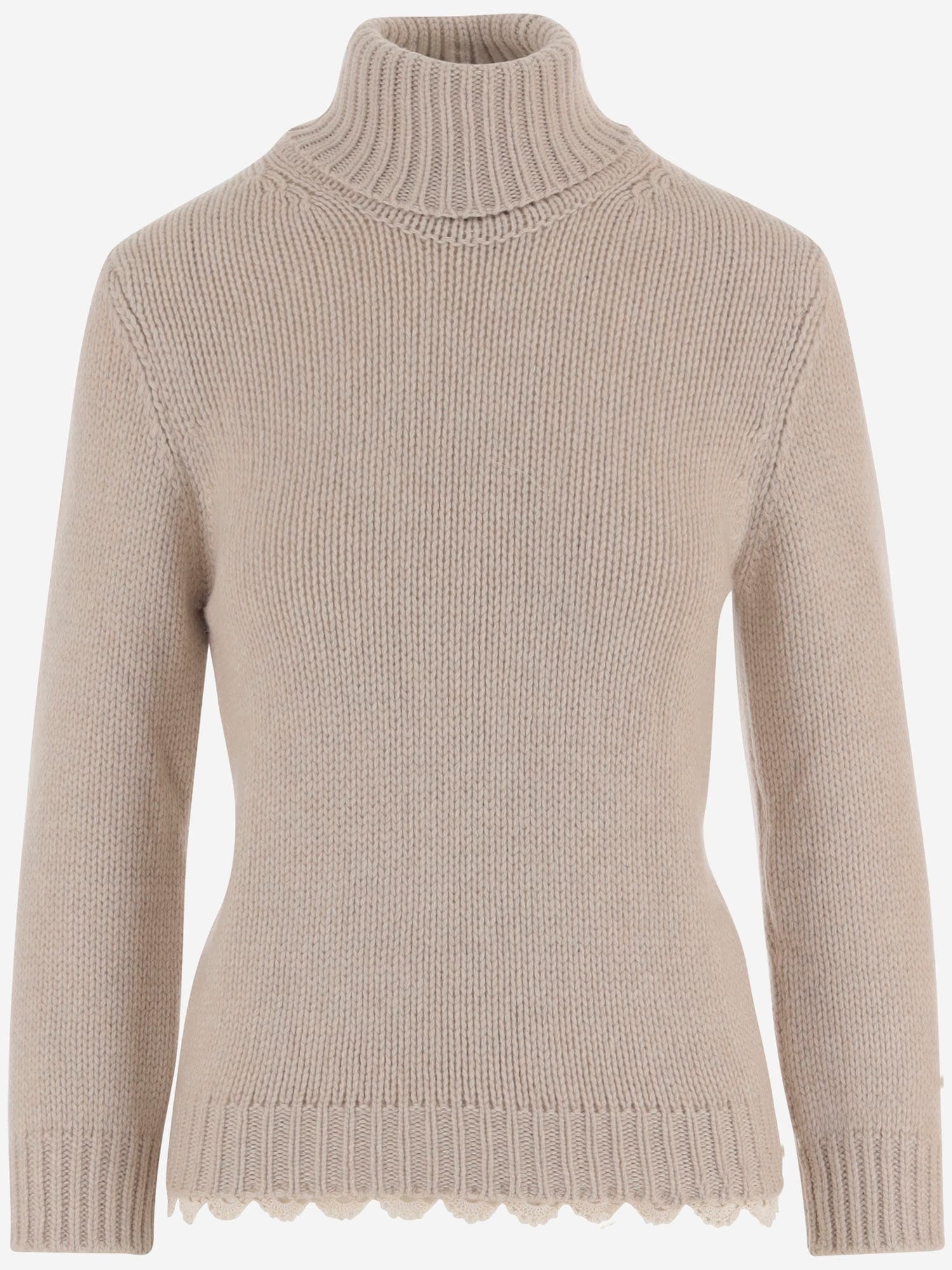 Magda Butrym Cashmere Sweater With High Neck And Wavy Hem In White
