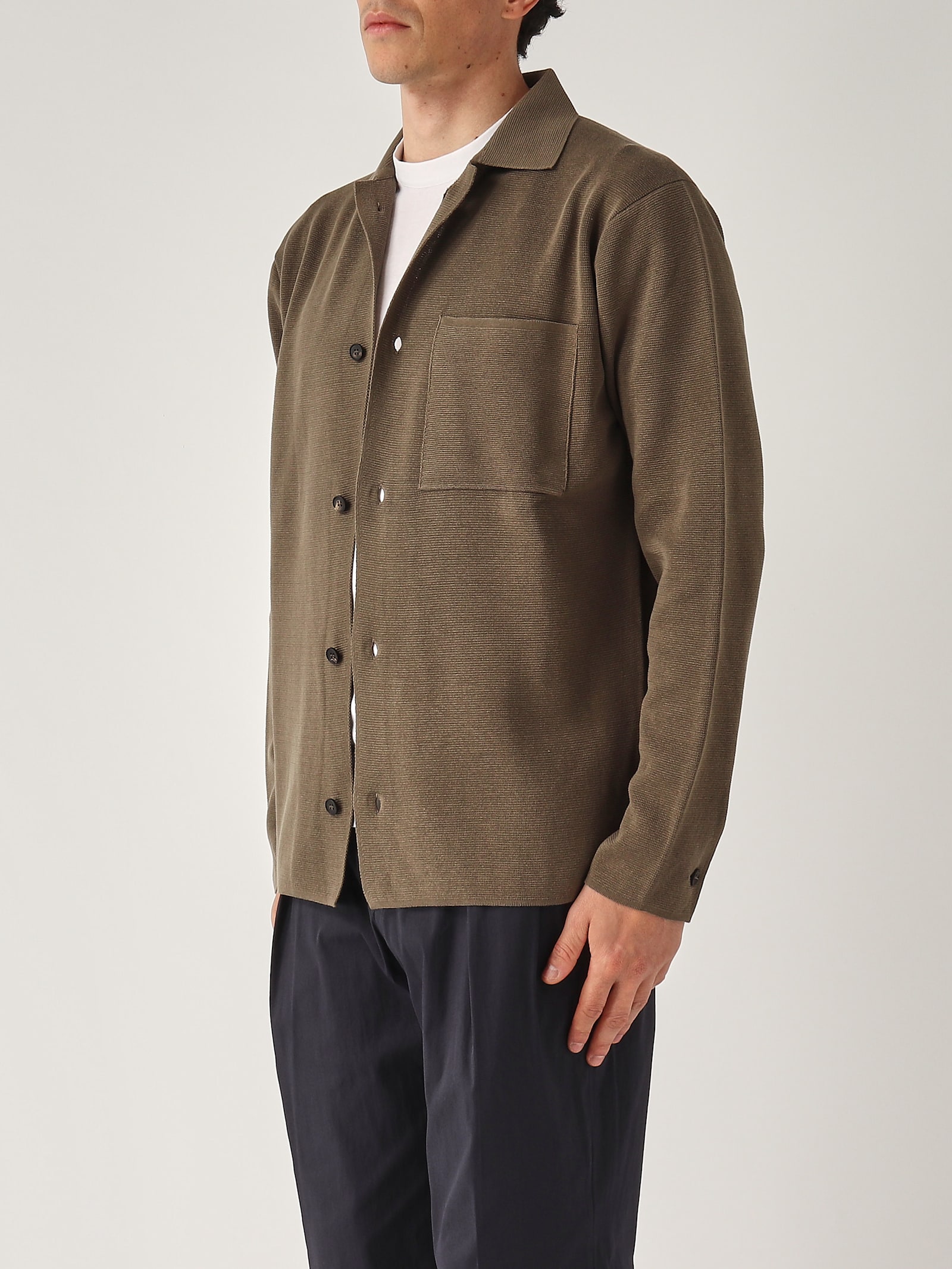 Filippo De Laurentiis Overshirt In Maglia M/l In Crepe Cotton Blazer In Green